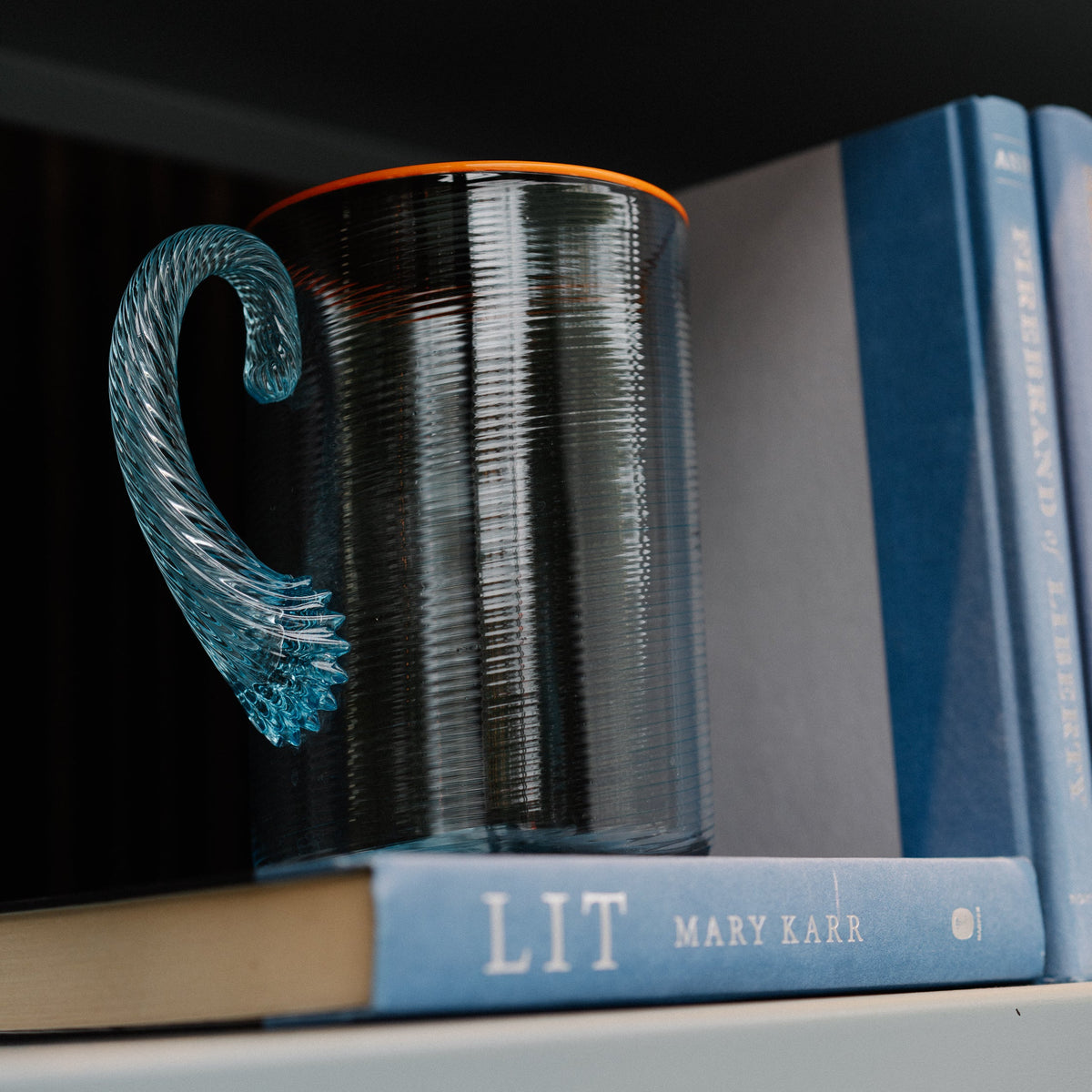 Fizzy Blue Water Carafe with Orange Rim