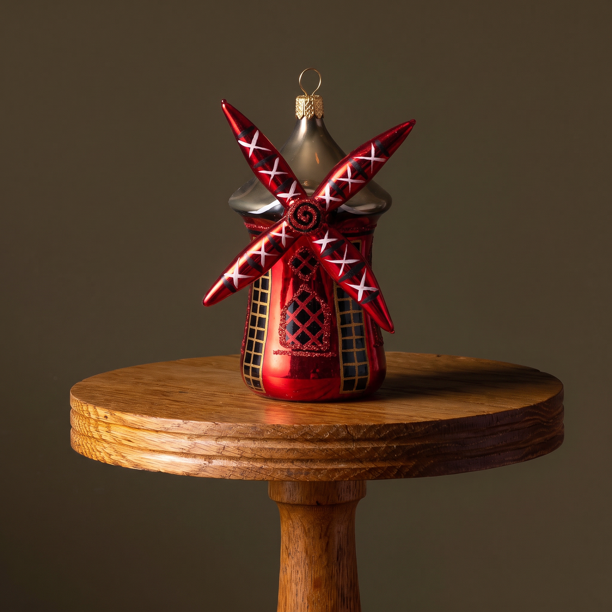 Red Windmill Glass Ornament