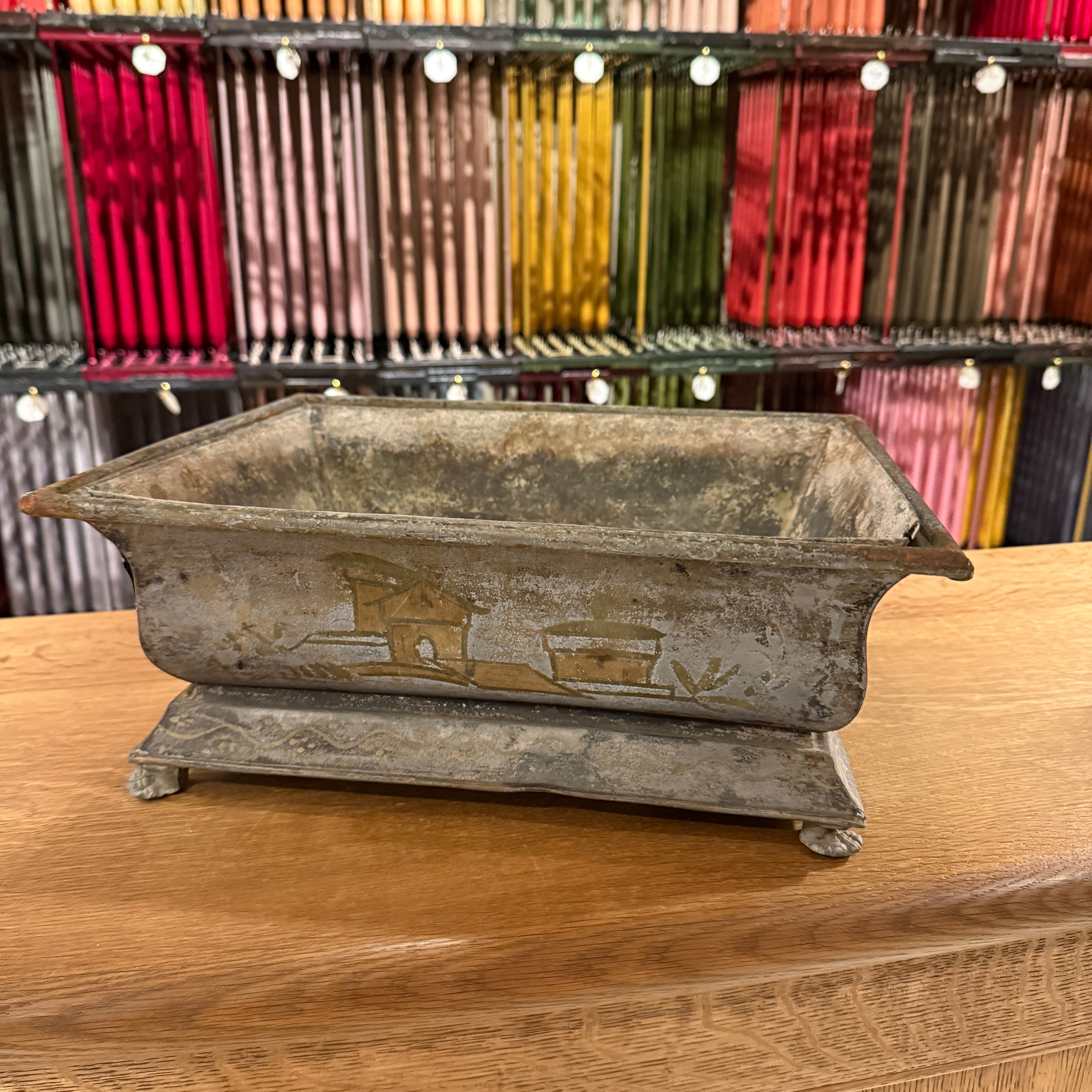 Antique Painted Tole Jardinière with Pastoral Scenes