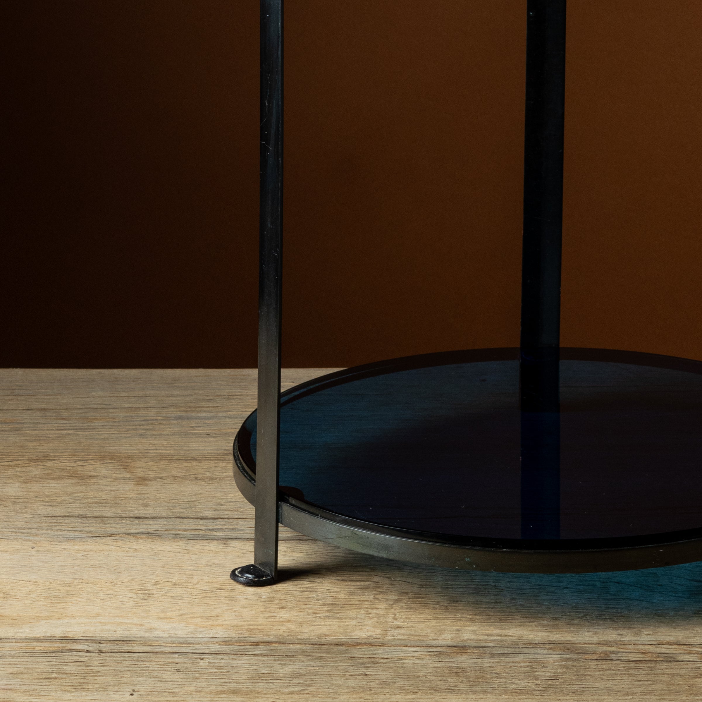 1980s Modernist Italian Bronze & Blue Glass Side Table