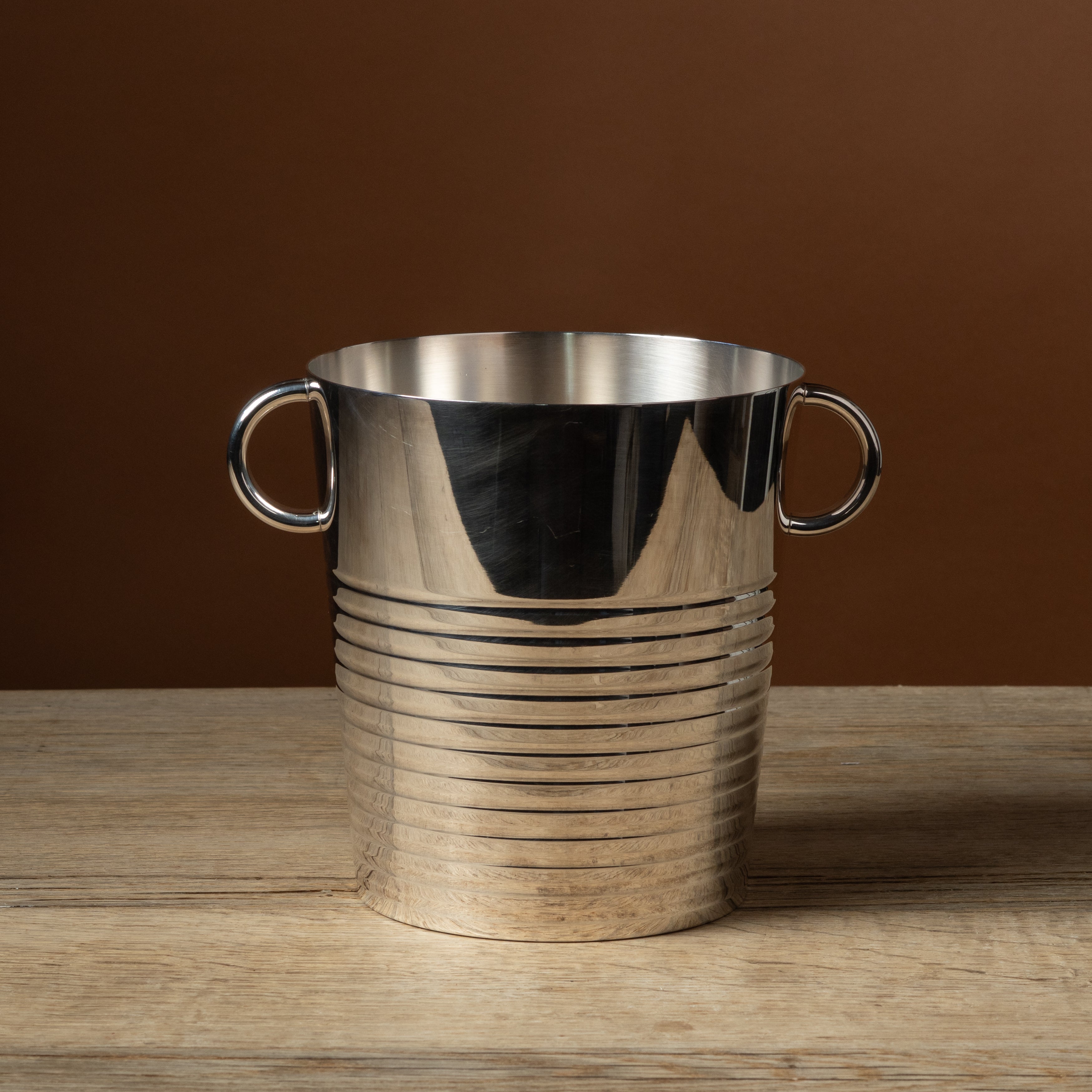 Vintage Silver Ribbed Champagne Bucket with Half-Ring Handles