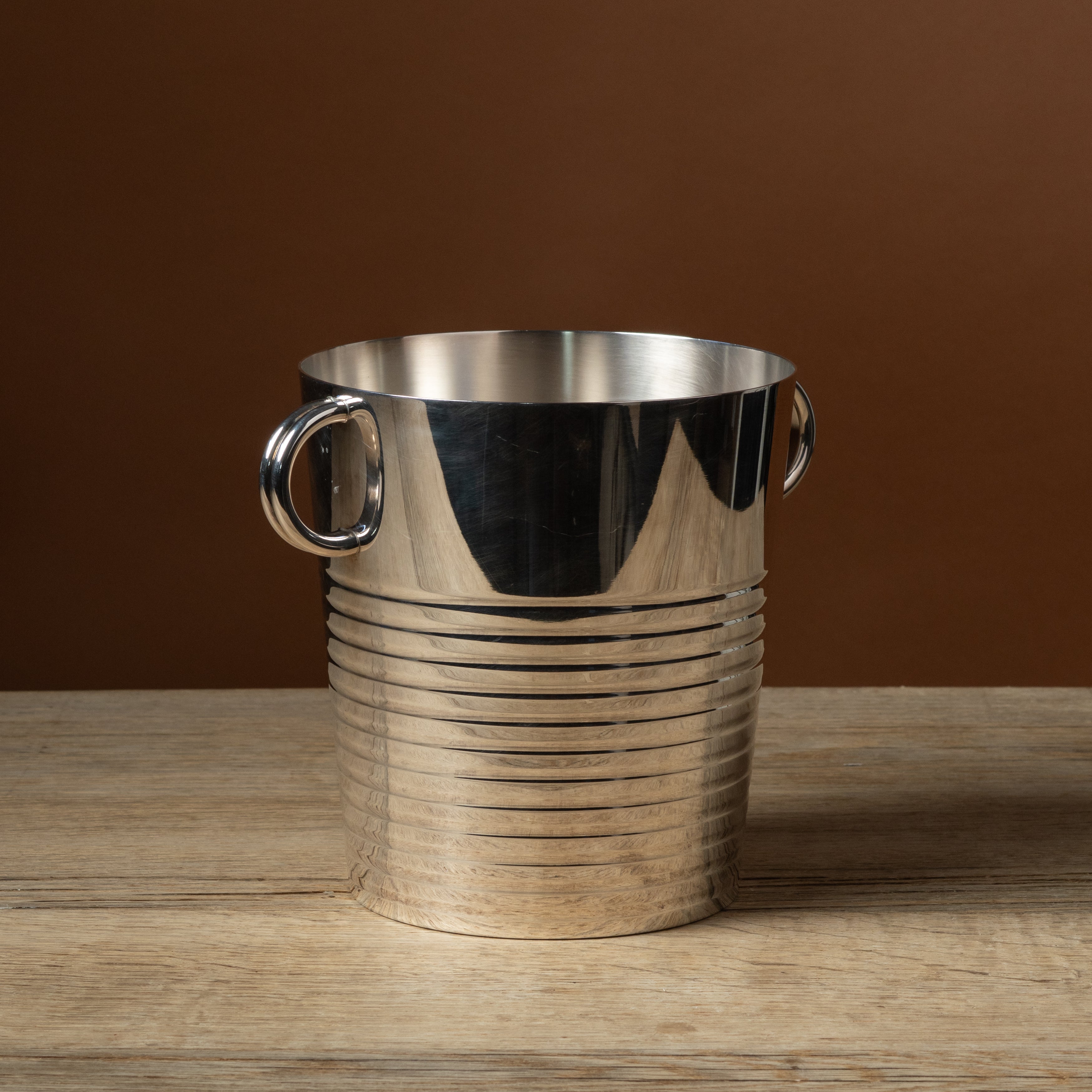 Vintage Silver Ribbed Champagne Bucket with Half-Ring Handles