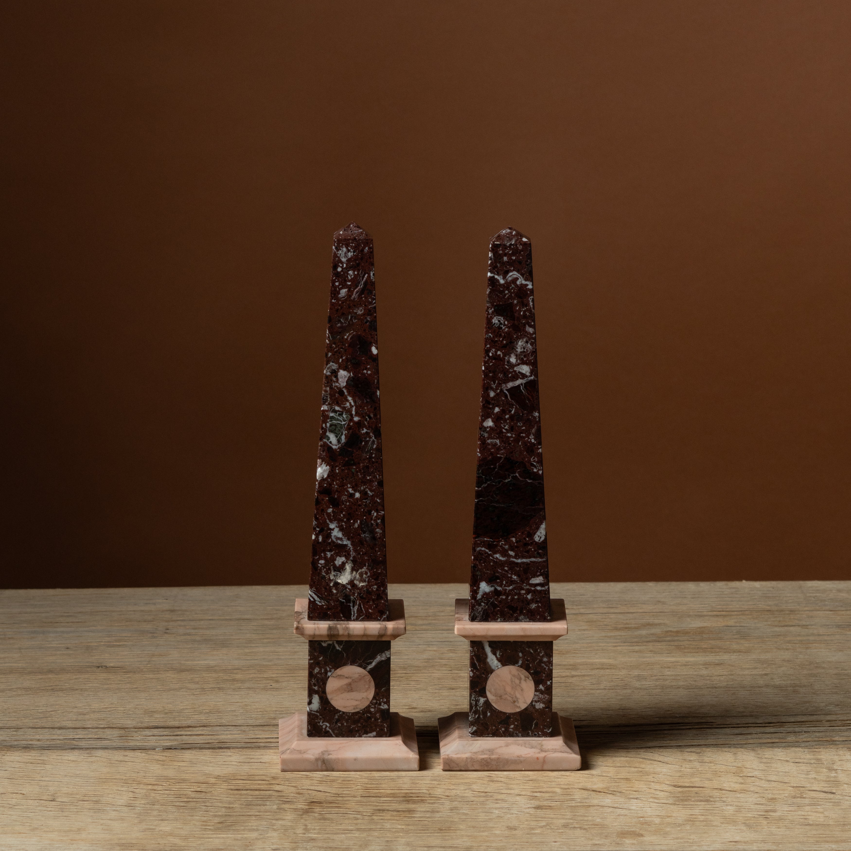 Pair of Rosso Levanto Marble Obelisks