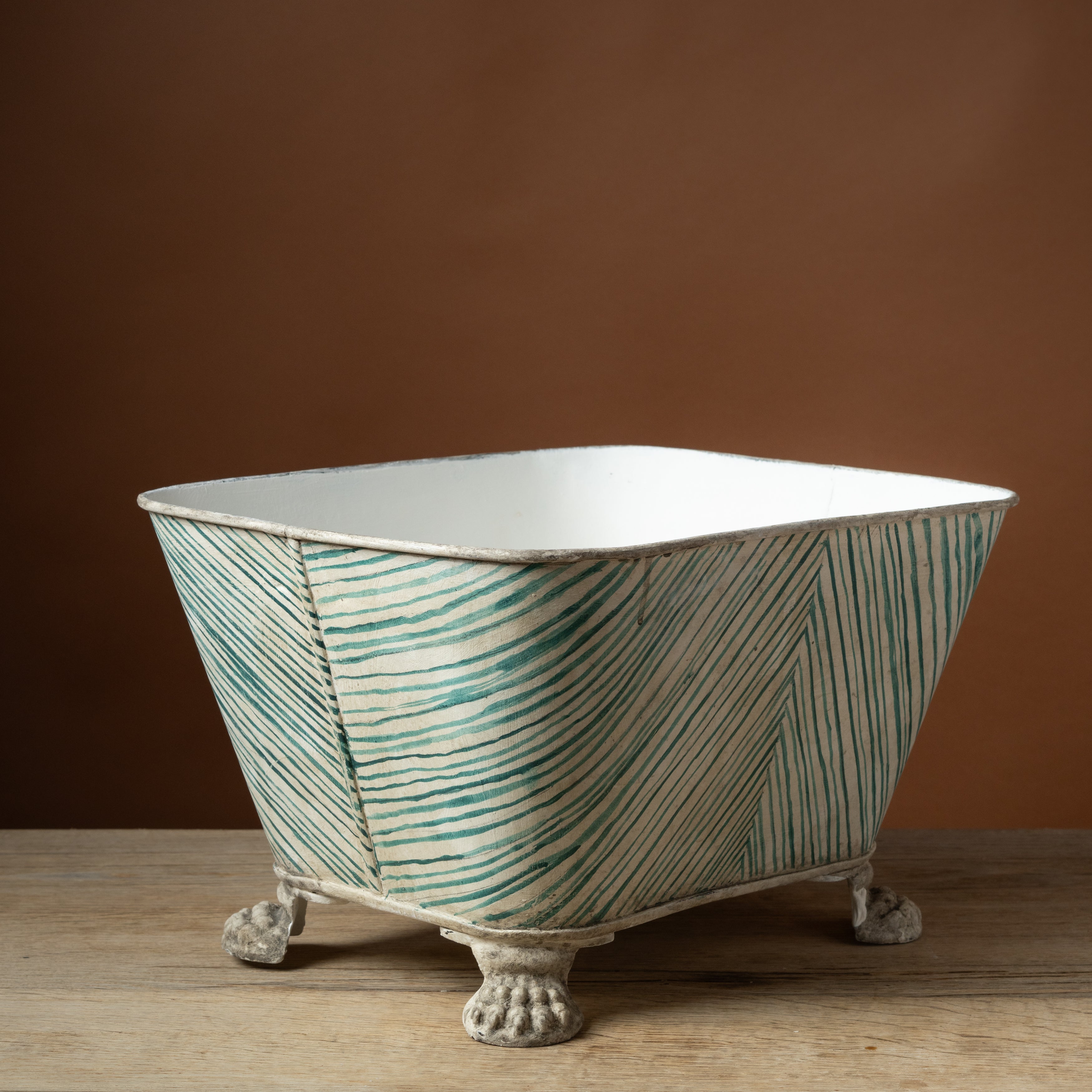 19th C. English Tole Covered Jardinière with Strié Finish