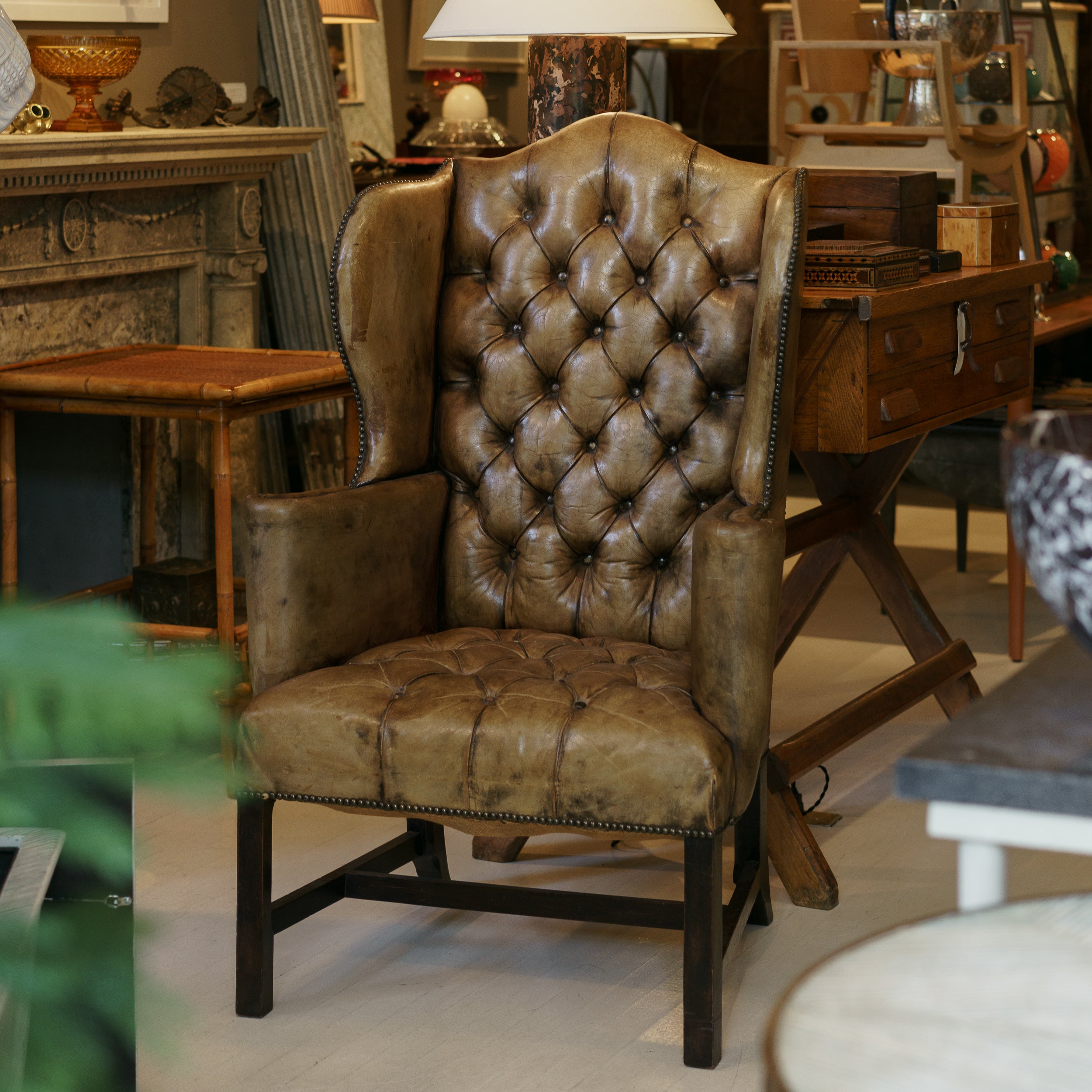 19th C. English Georgian Leather Wingback Chair