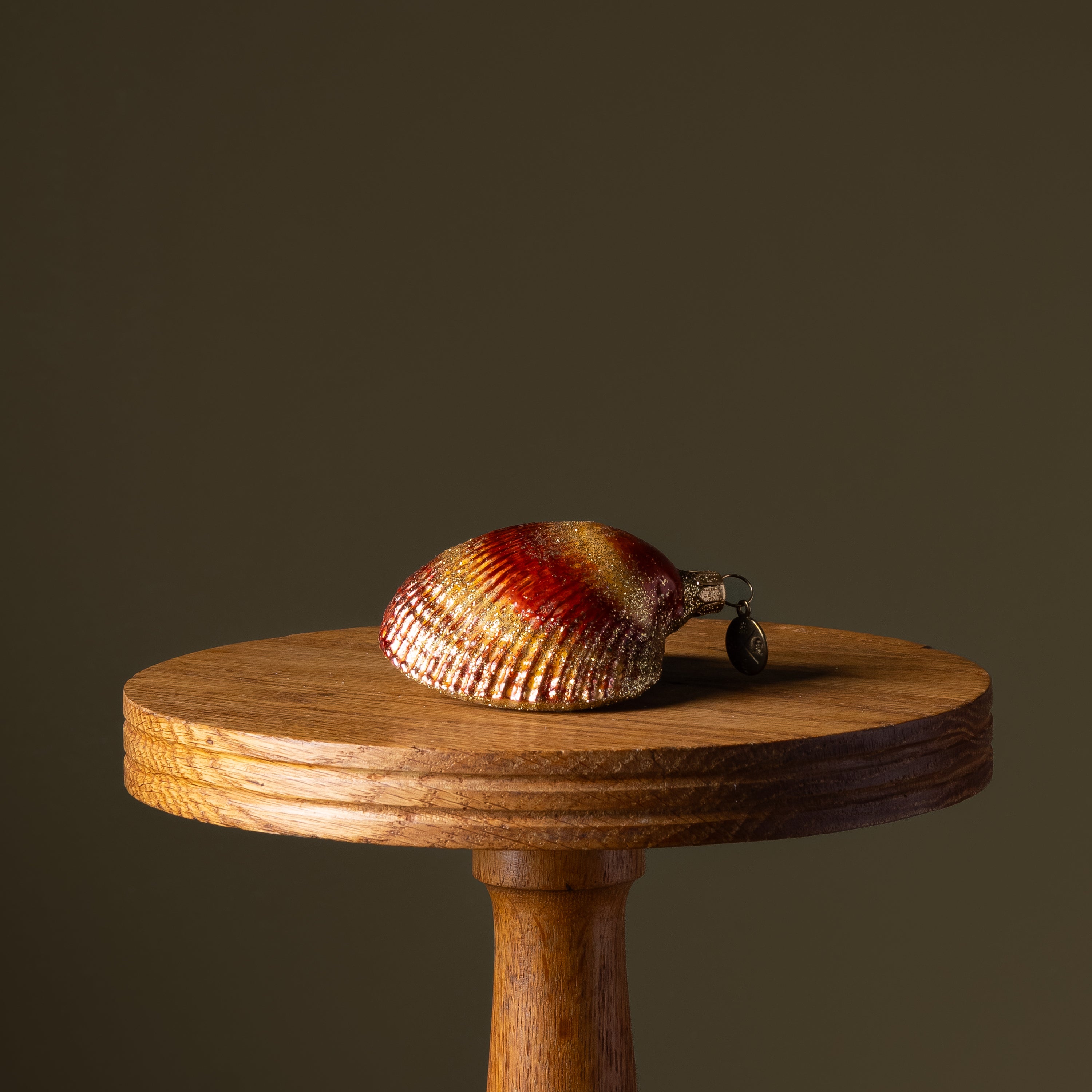 Vermilion & Gold Clam Shell Glass Ornament