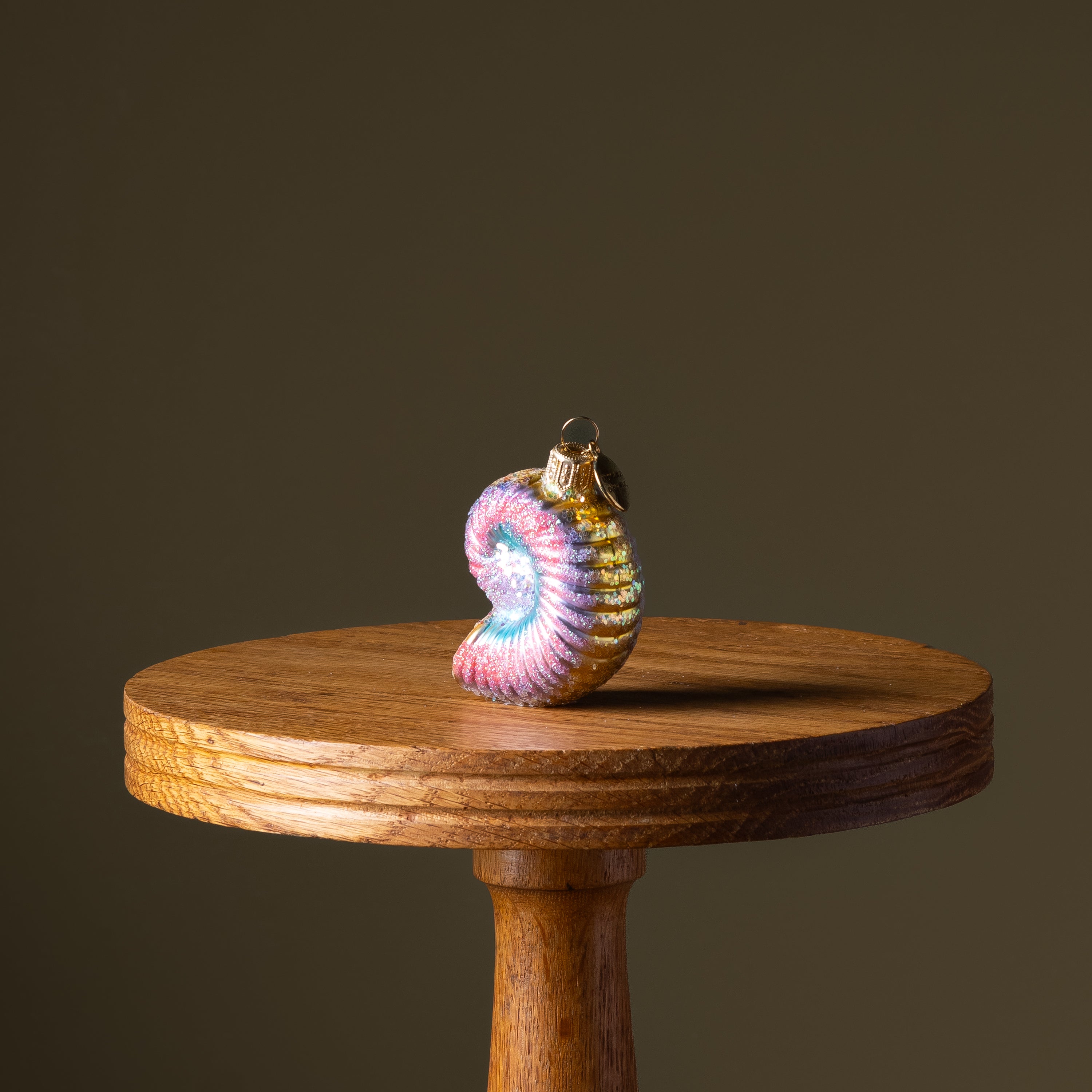 Rose & Aqua Swirl Nautilus Shell Glass Ornament