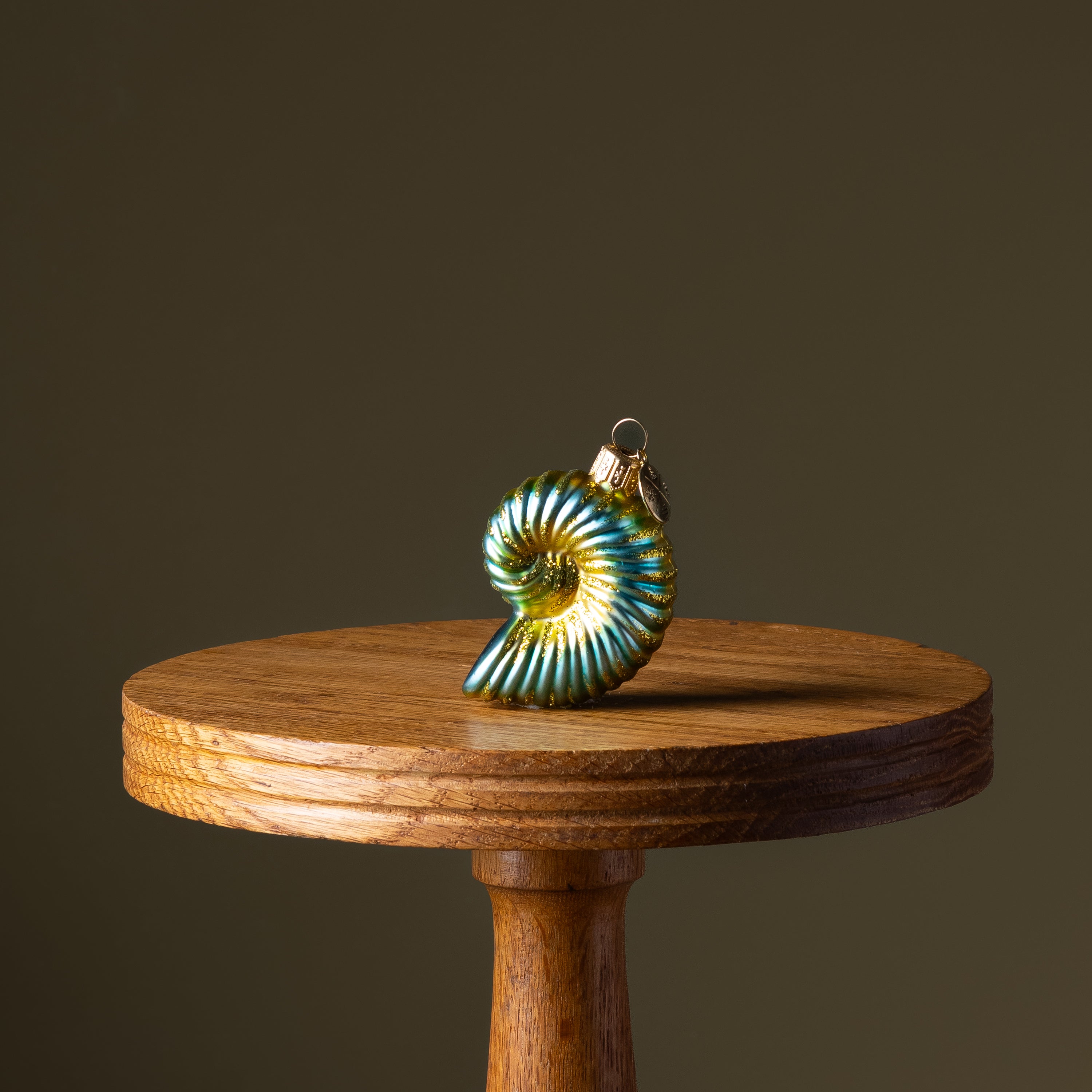 Teal Nautilus Shell Glass Ornament