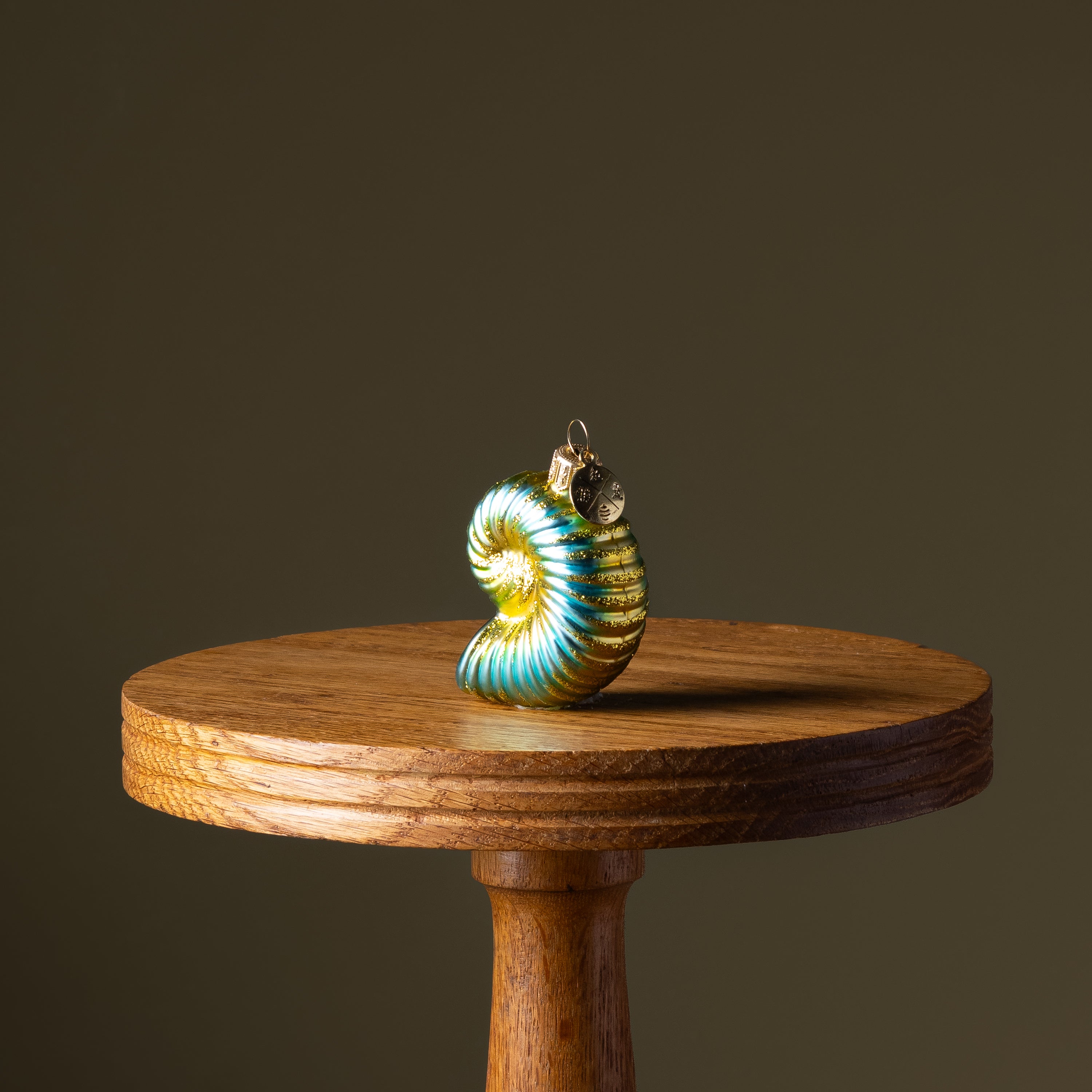 Teal Nautilus Shell Glass Ornament
