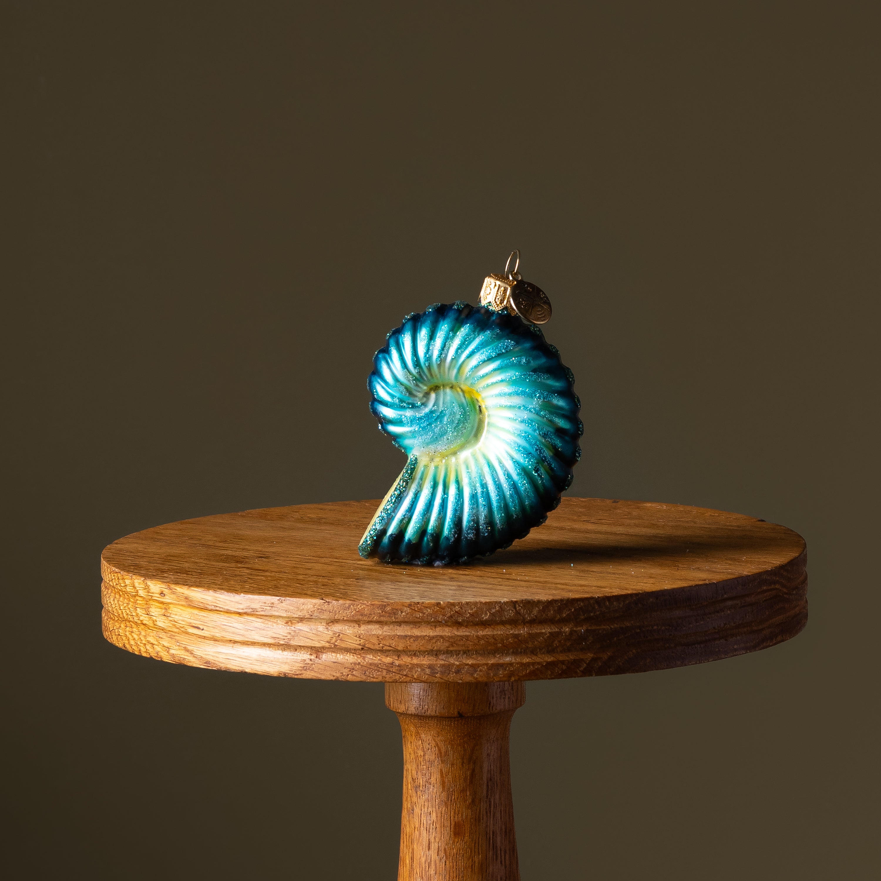 Deep Blue Nautilus Shell Glass Ornament