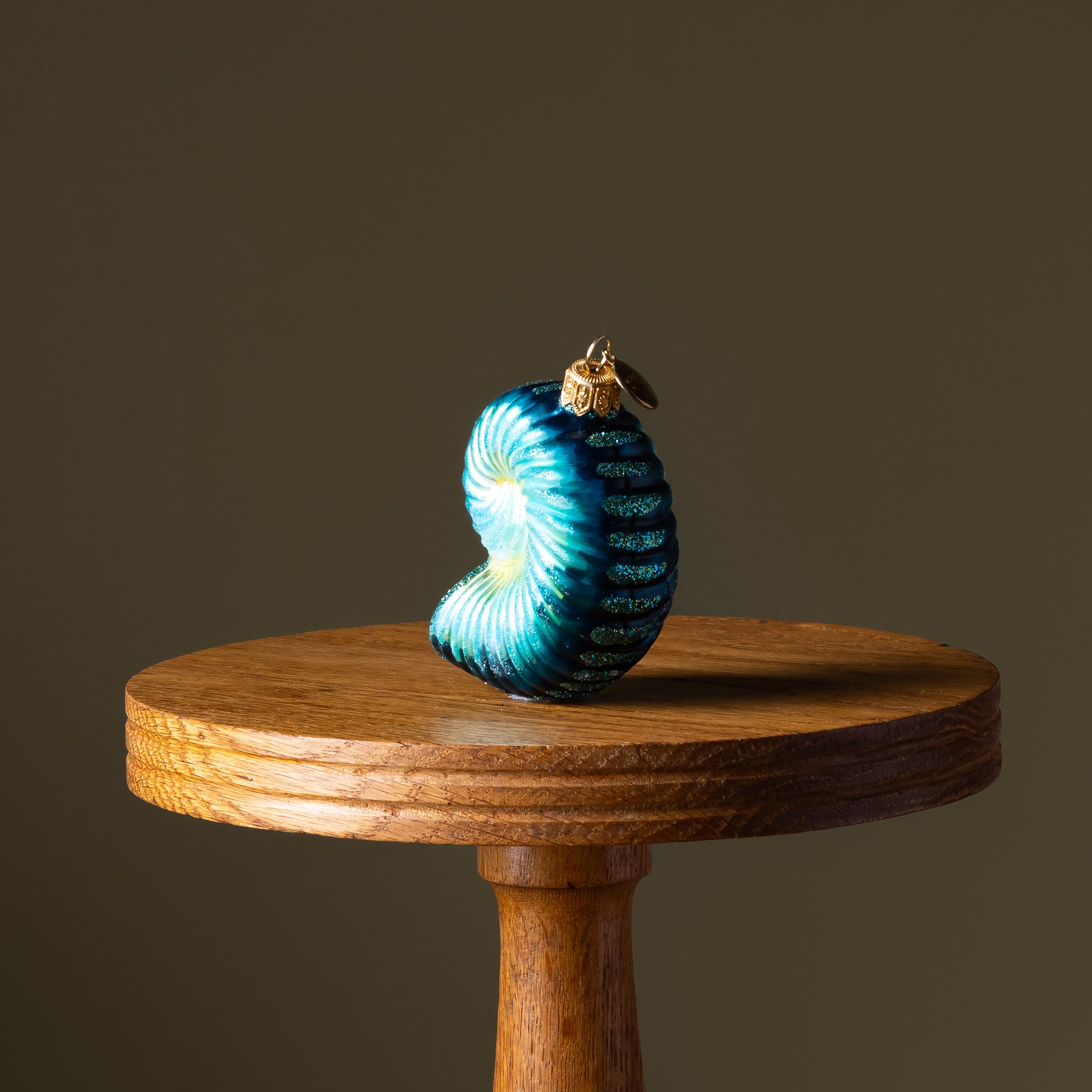 Deep Blue Nautilus Shell Glass Ornament