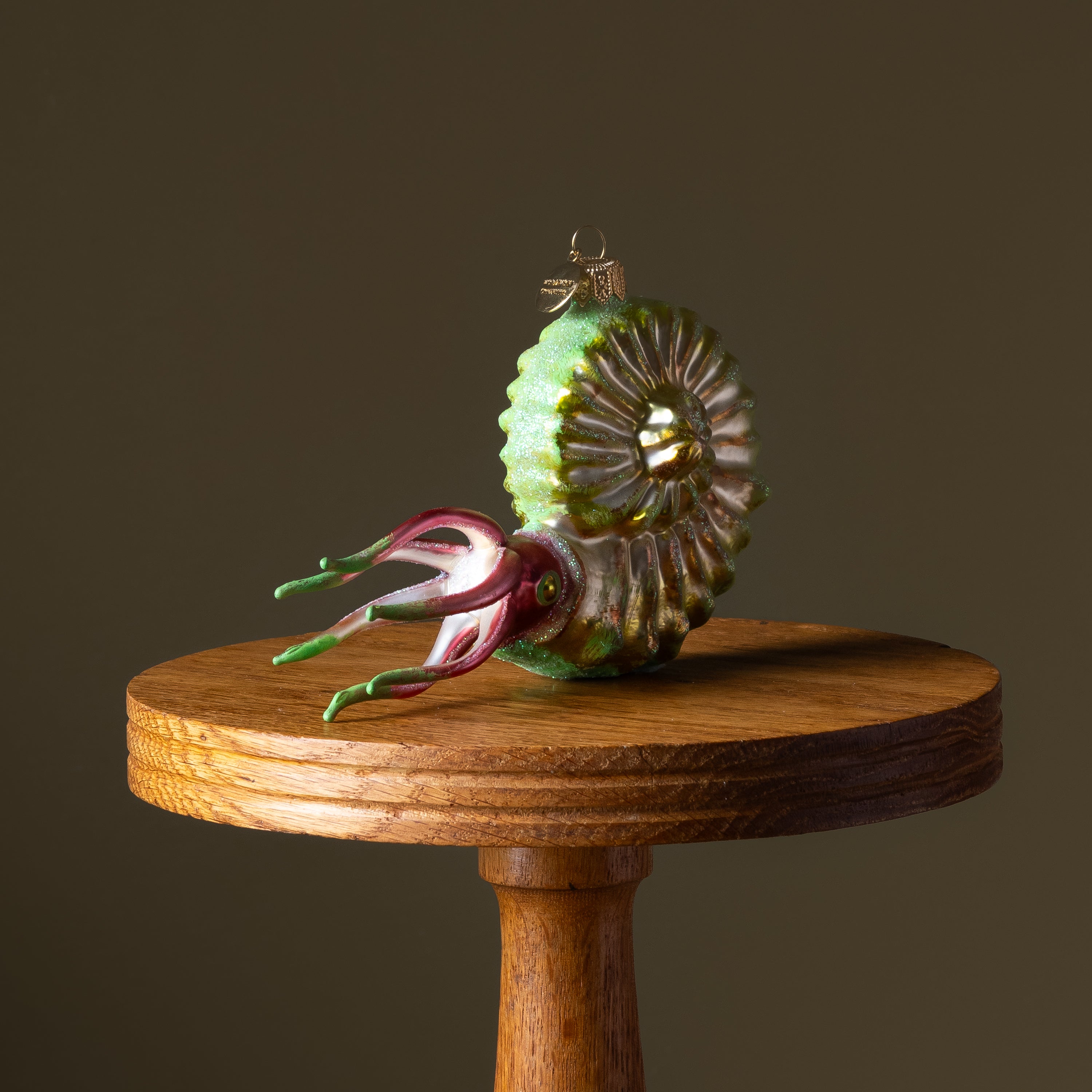 Ammonite in Nautilus Shell Glass Ornament