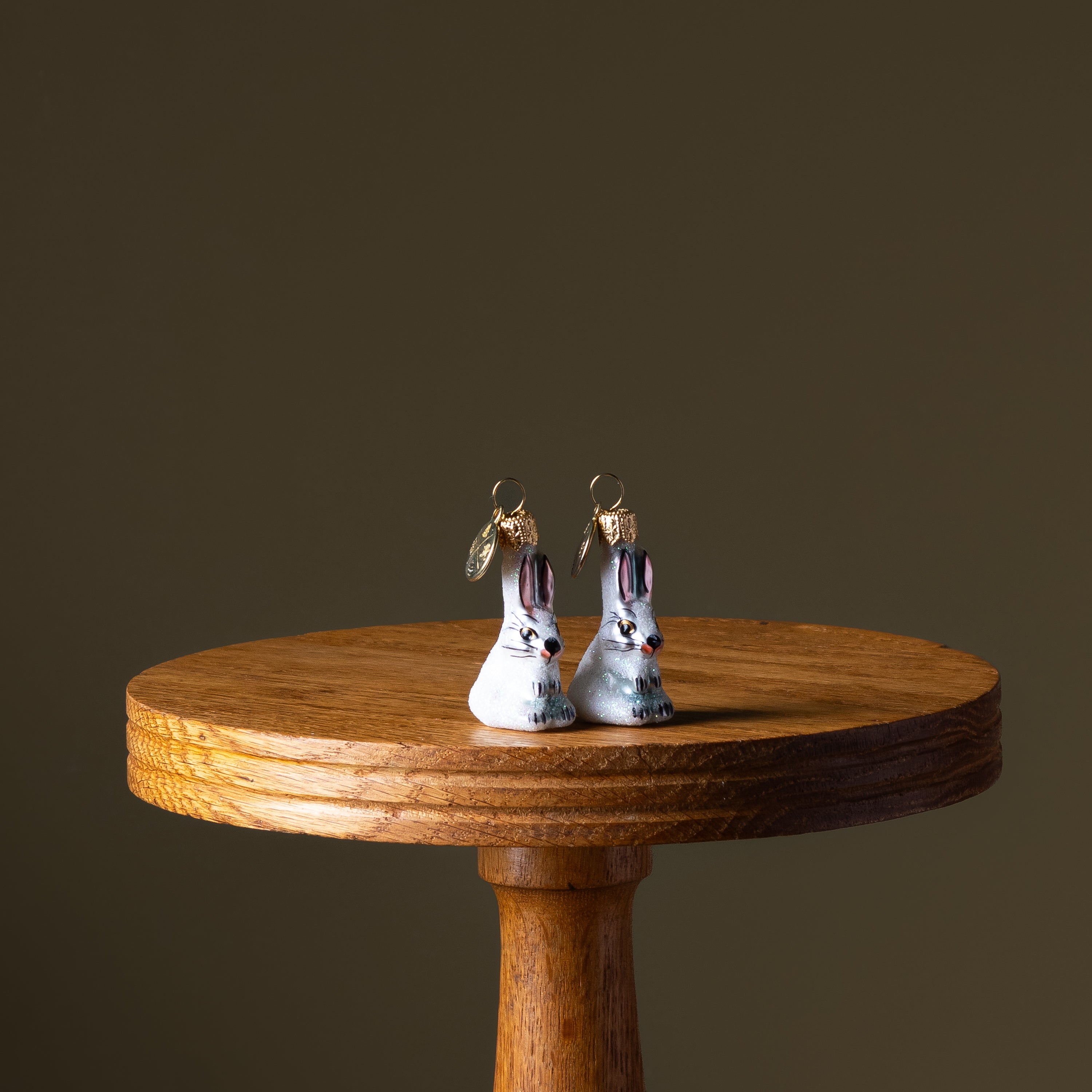 Mini White & Pink Bunny Rabbit Glass Ornament