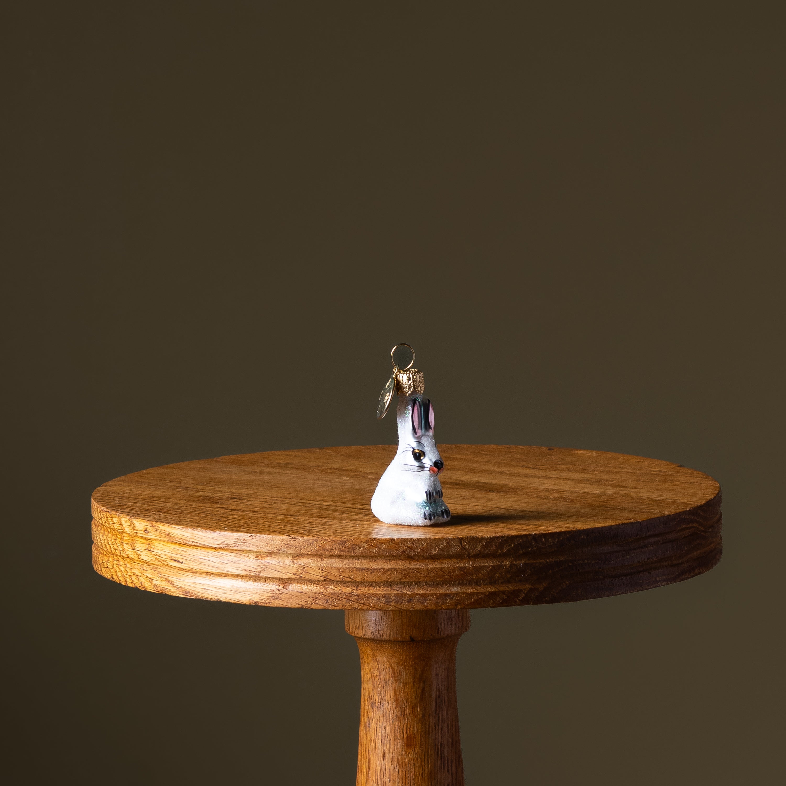 Mini White & Pink Bunny Rabbit Glass Ornament