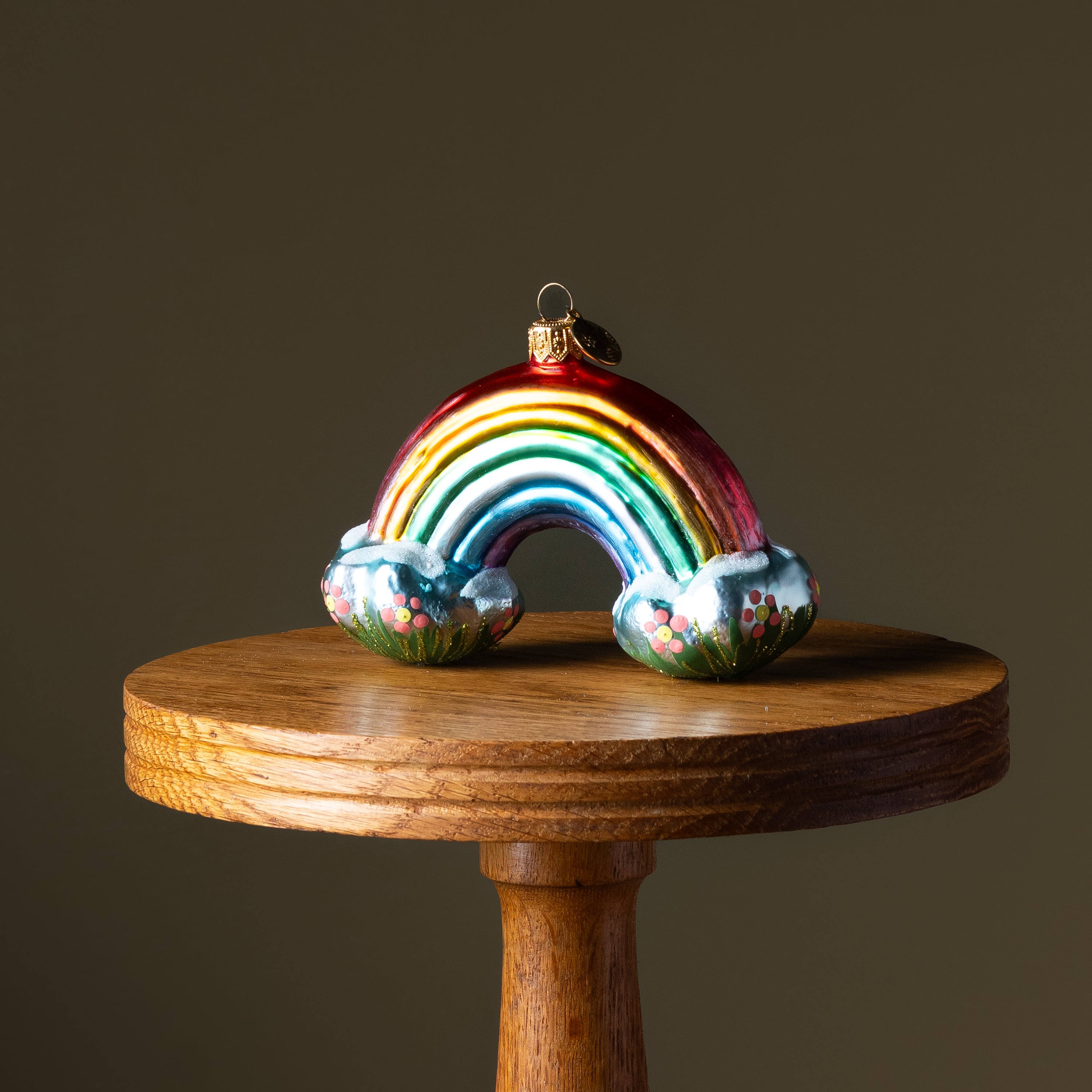 Metallic Rainbow & Clouds Glass Ornament