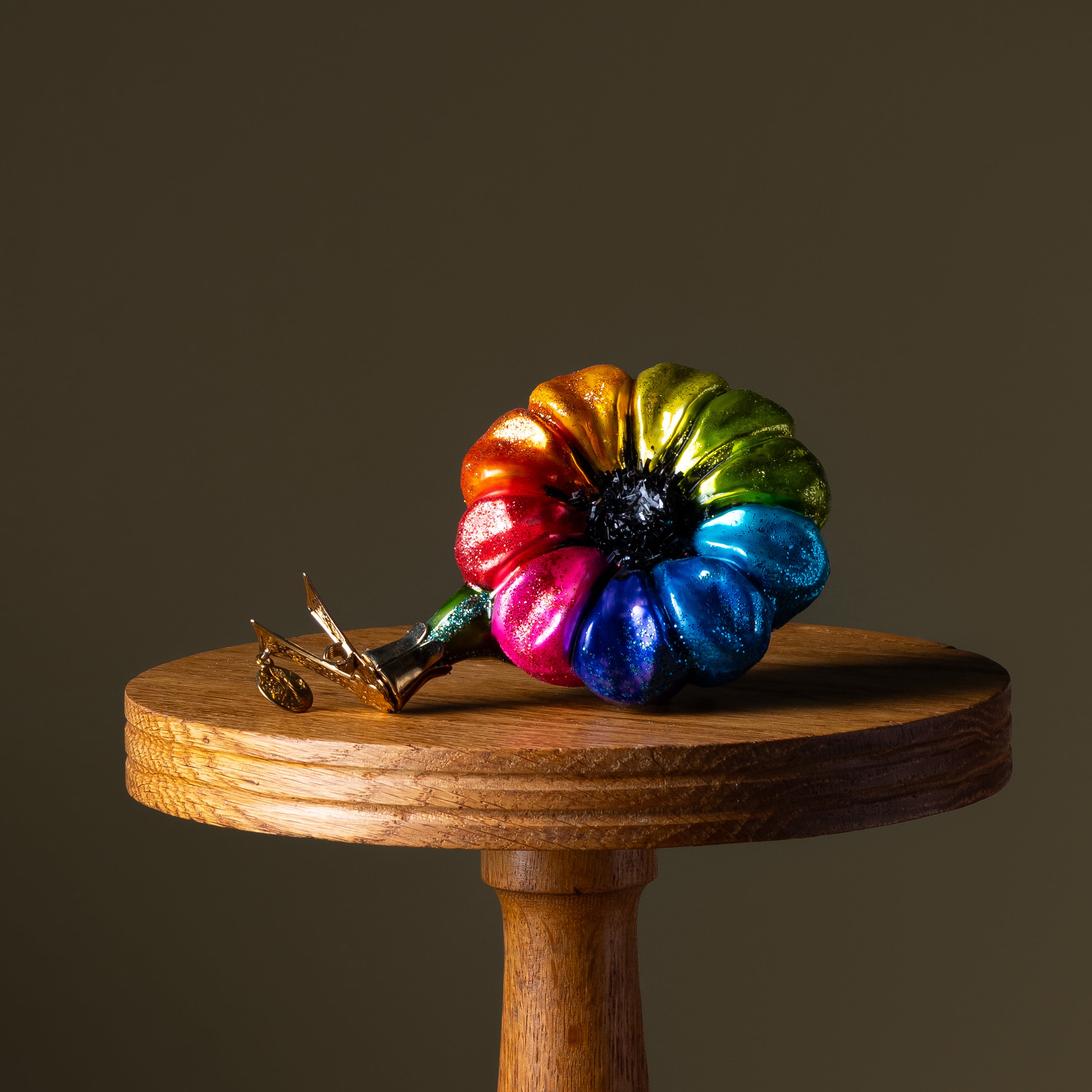 Rainbow Flower Clip Glass Ornament