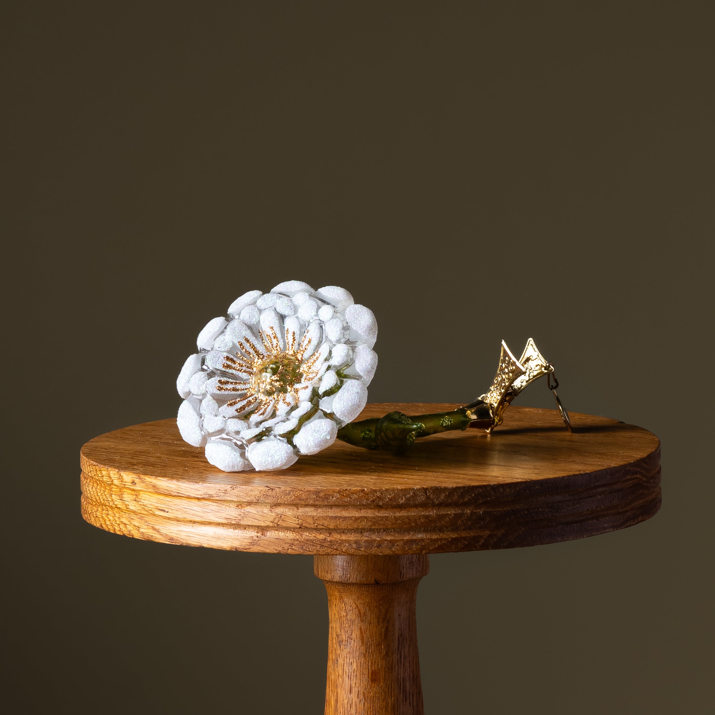 White Gerber Flower Glass Ornament