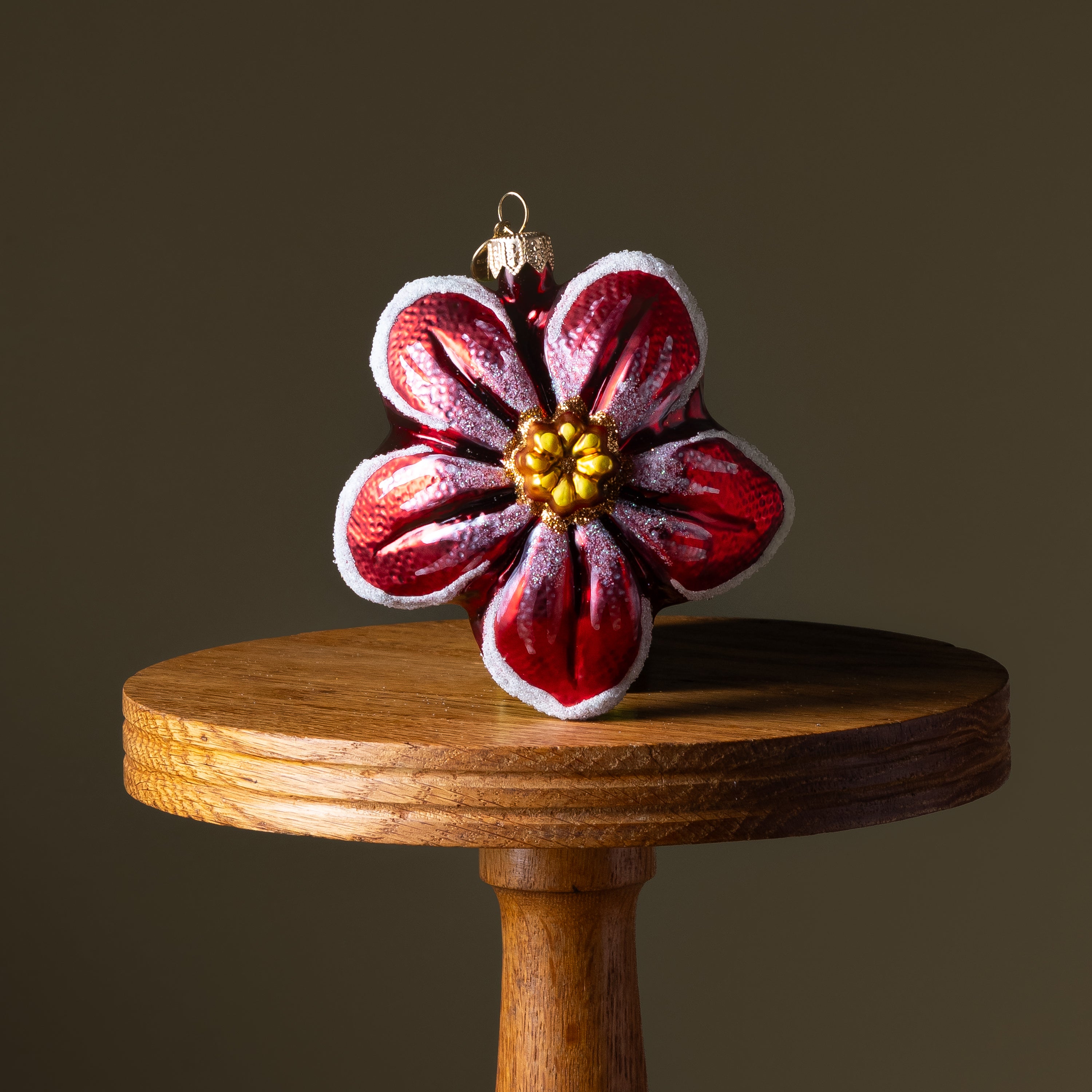 Red Magnolia Blossom Glass Ornament