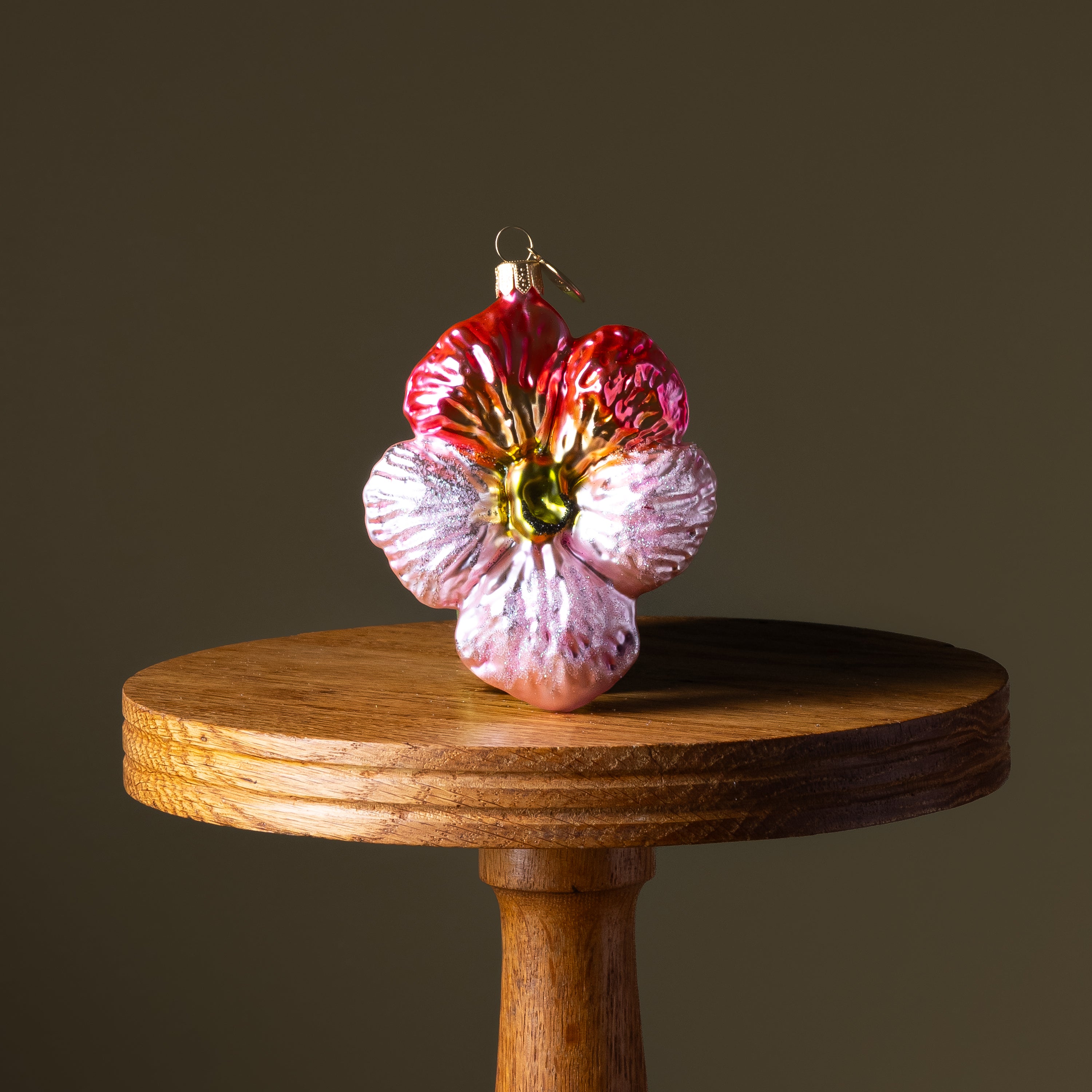 Pink Pansy Flower Glass Ornament