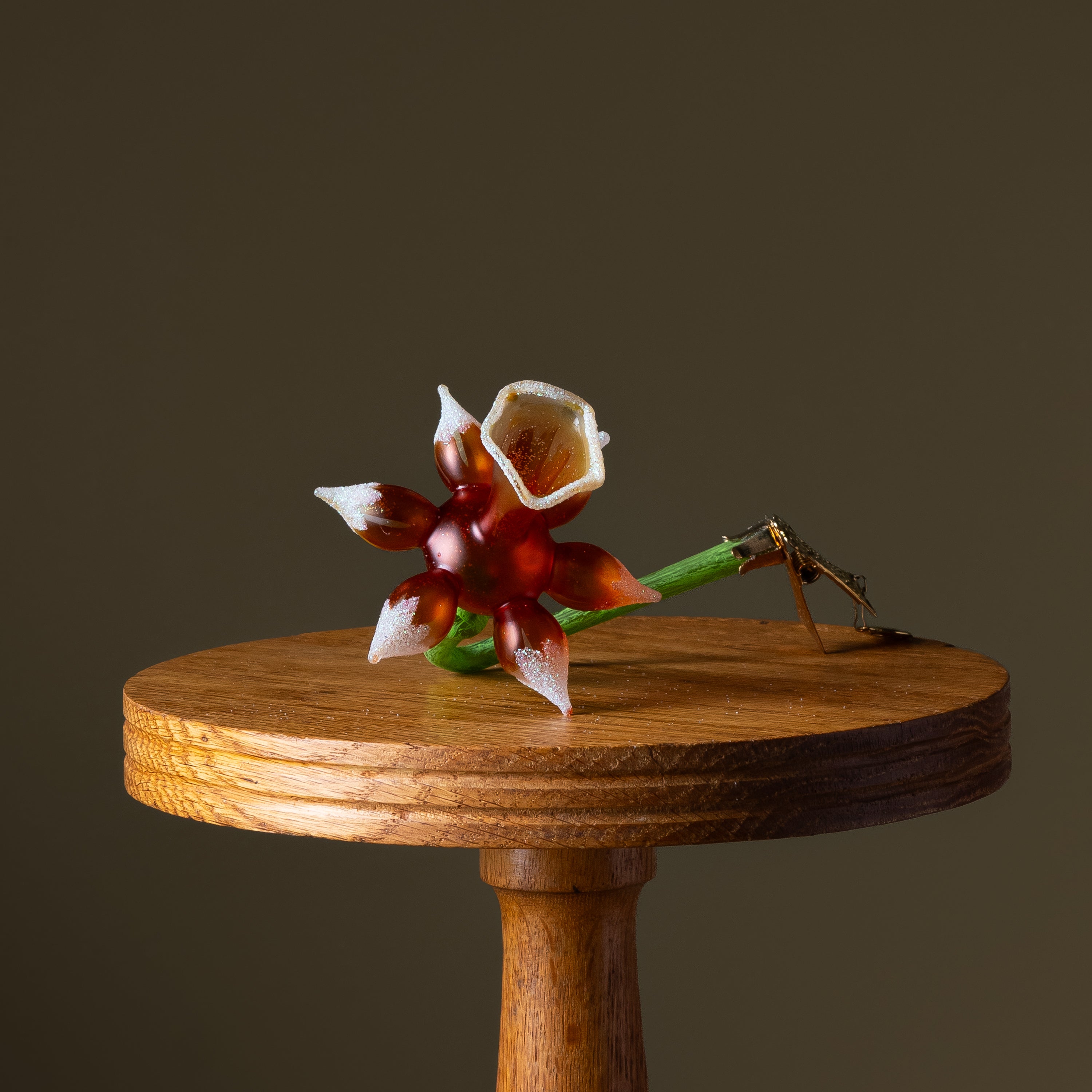 Orange Daffodil Flower Clip Glass Ornament