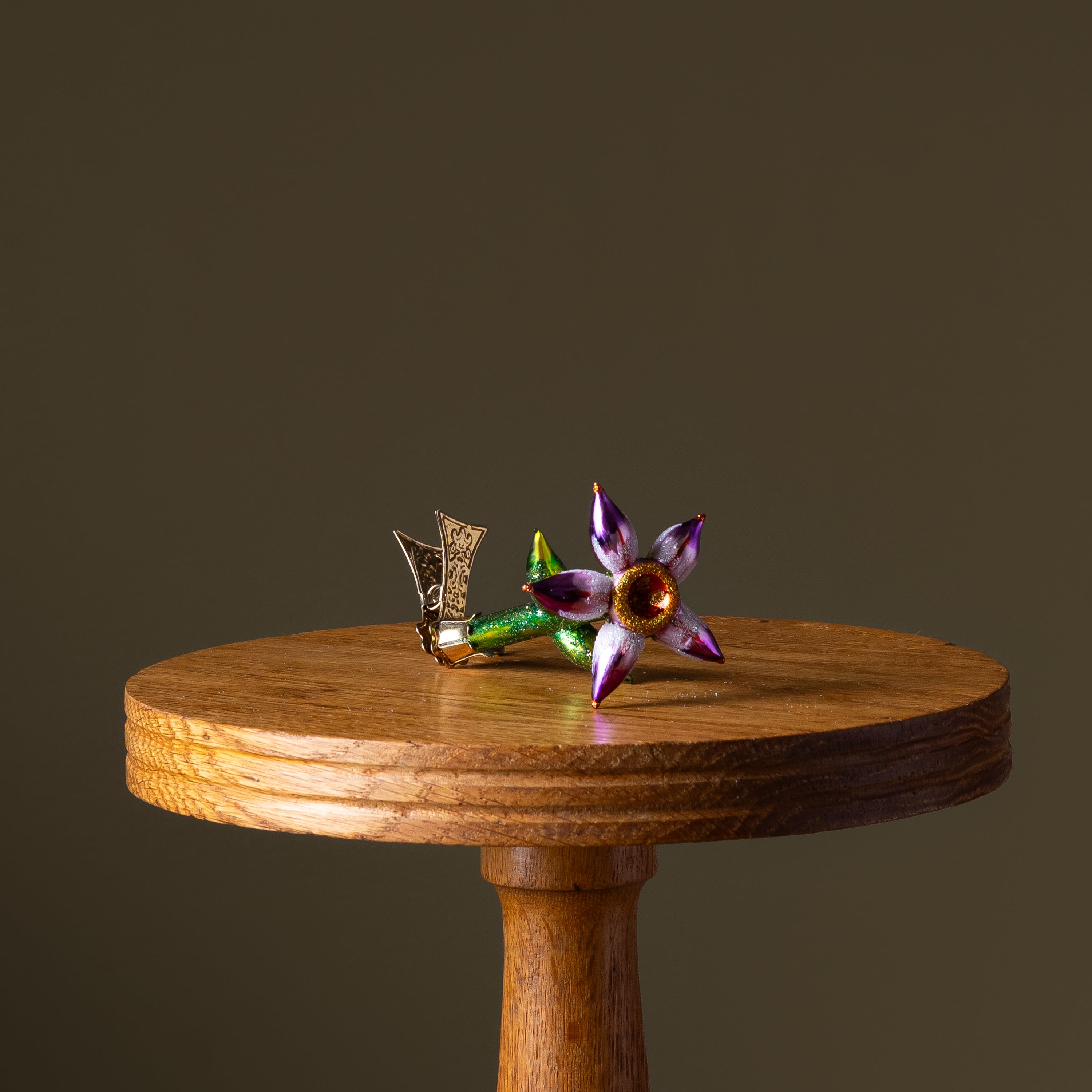 Purple Flower Clip Glass Ornament