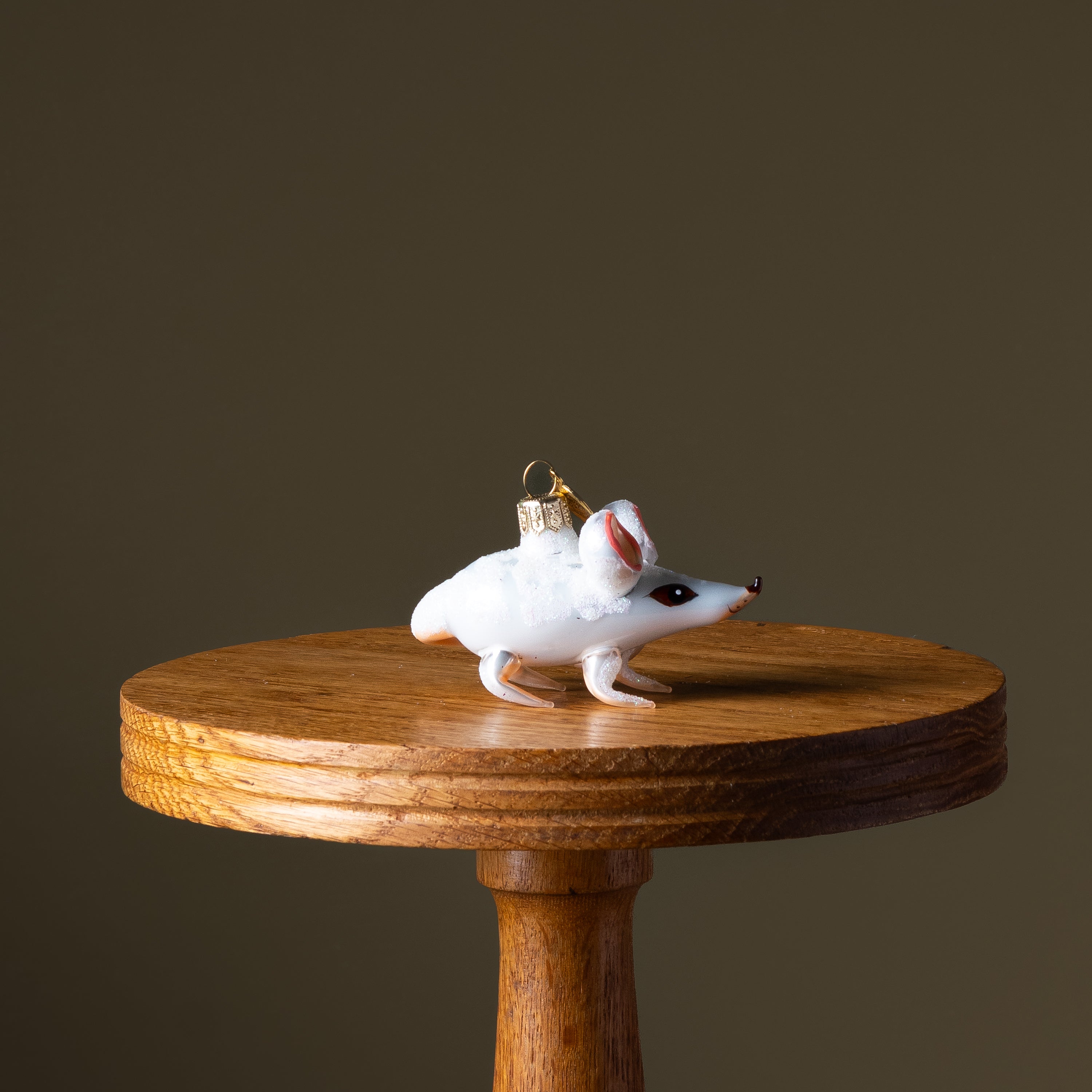 Tiny White Mouse Glass Ornament