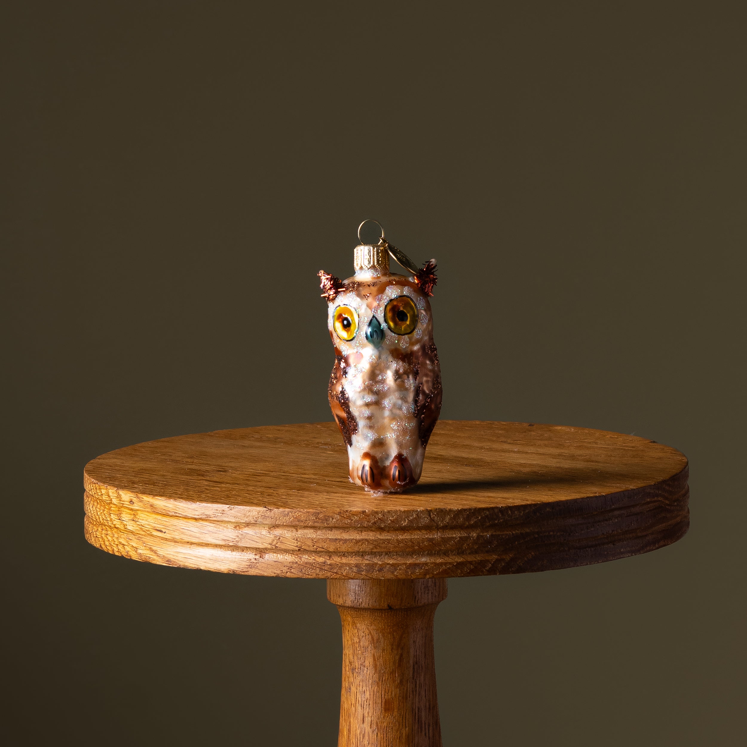 Brown & White Owl Glass Ornament