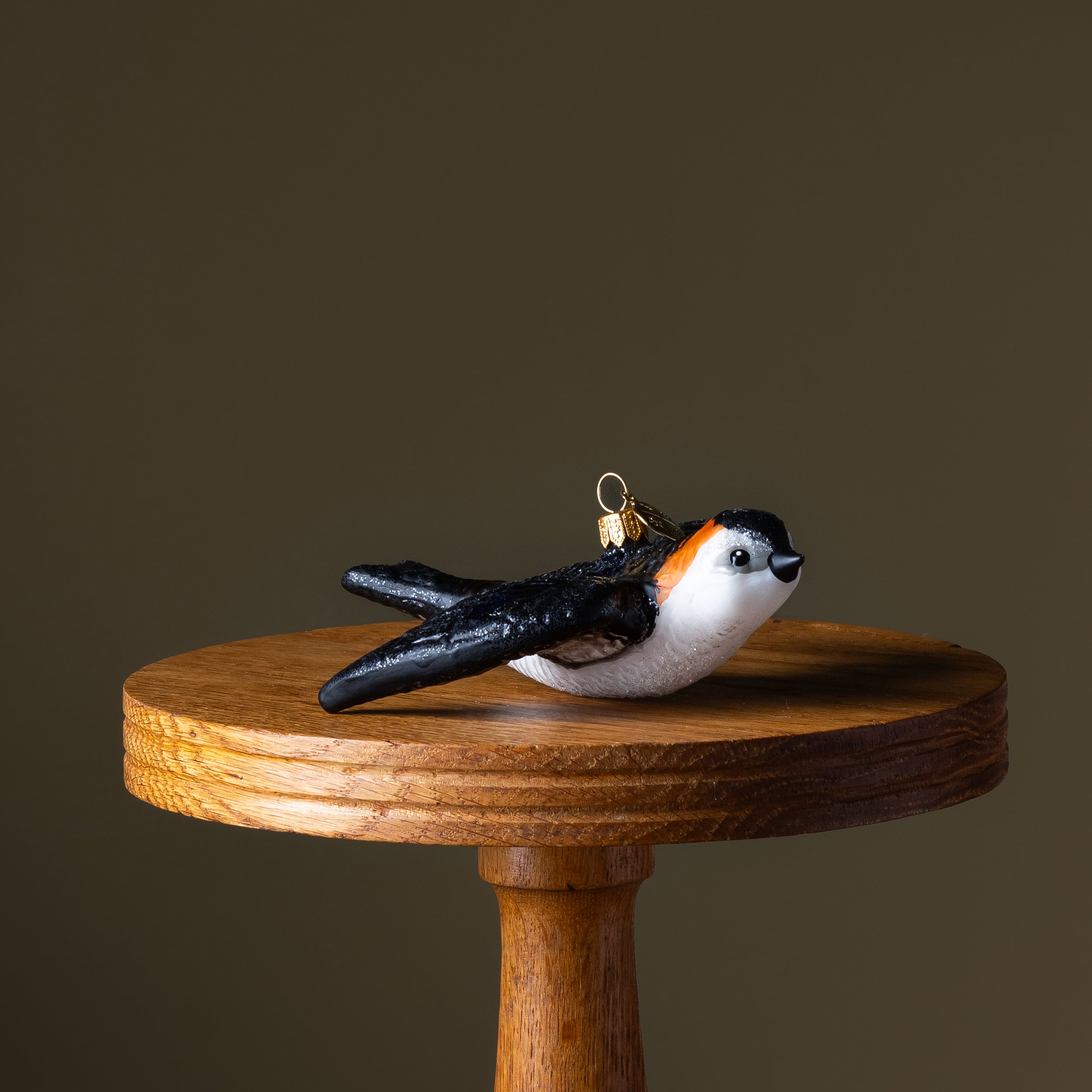 Flying Black Swallow Bird Glass Ornament