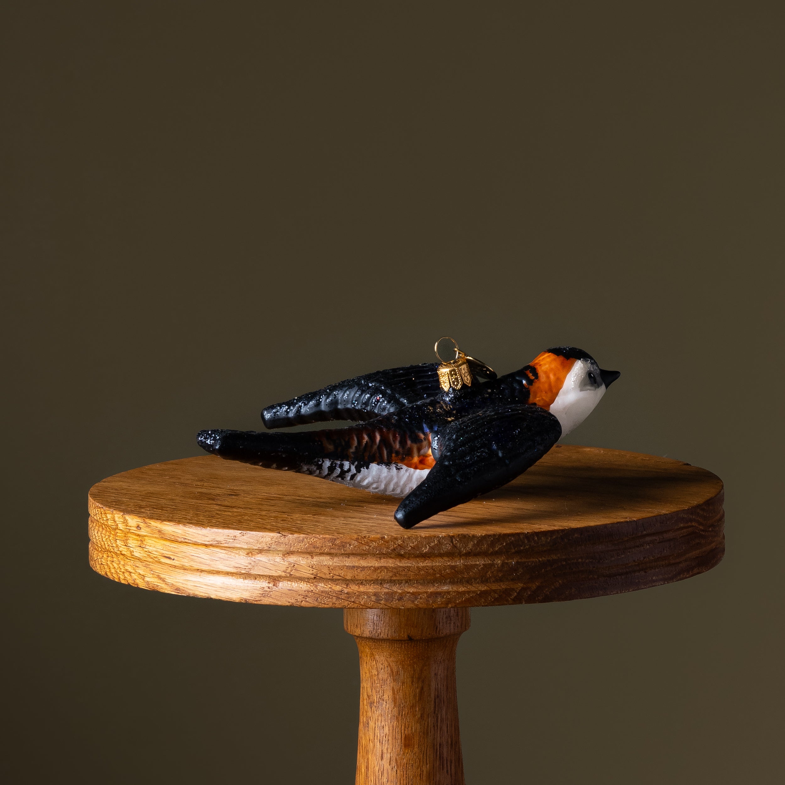 Flying Black Swallow Bird Glass Ornament