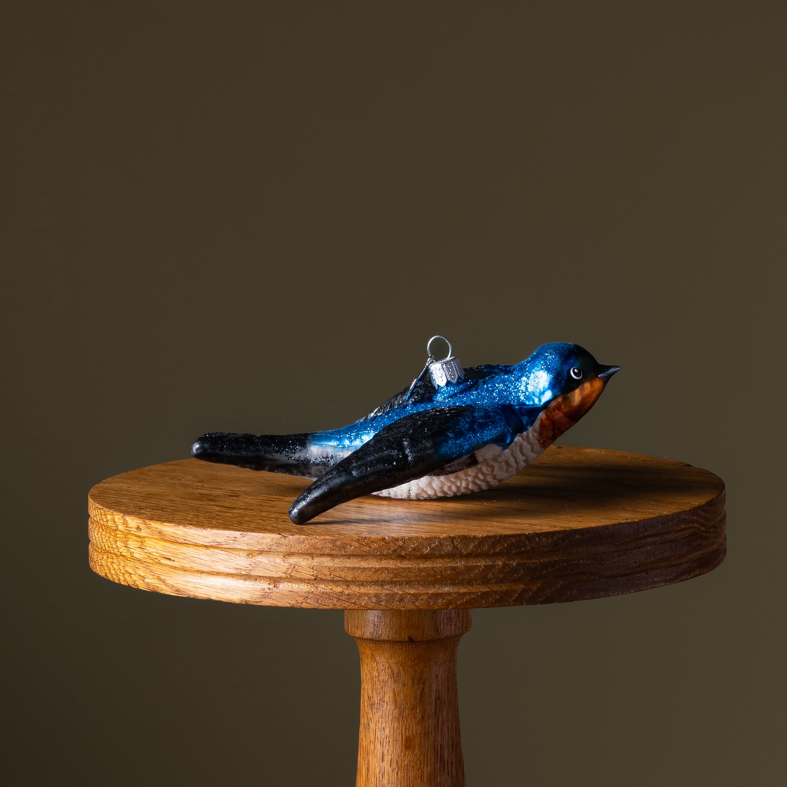 Flying Blue Swallow Bird Glass Ornament