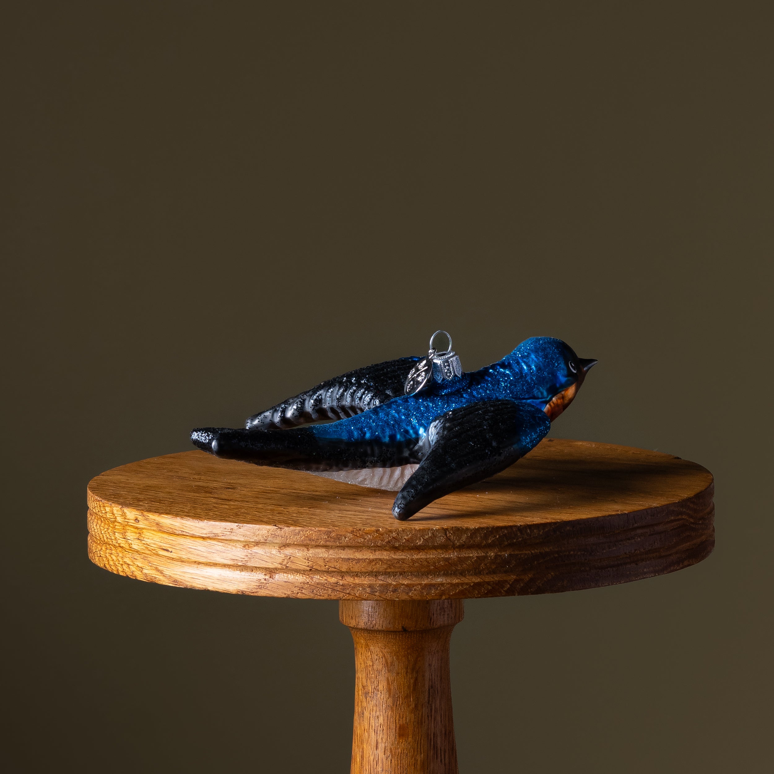 Flying Blue Swallow Bird Glass Ornament