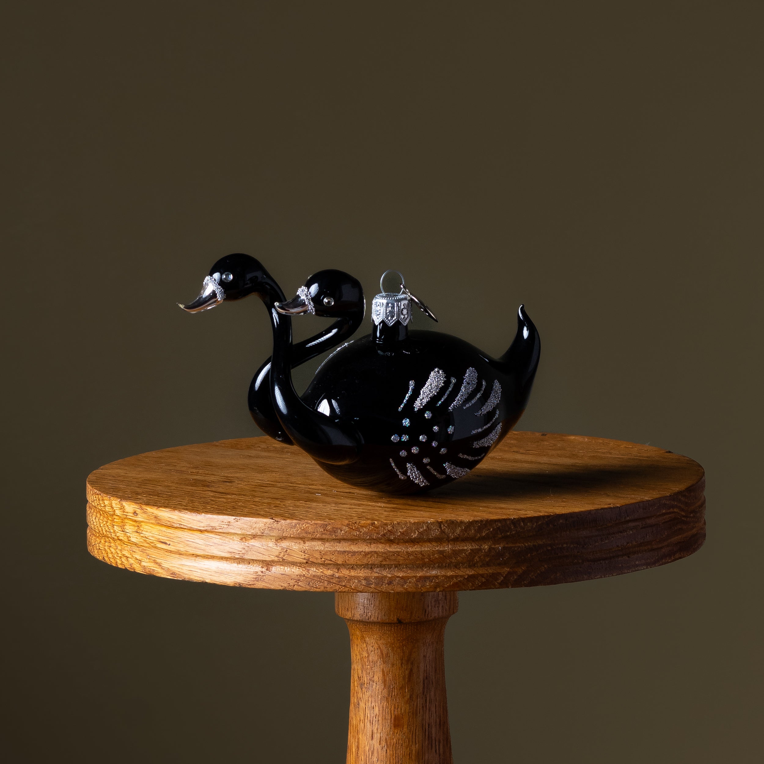 Double Black Swans Glass Ornament
