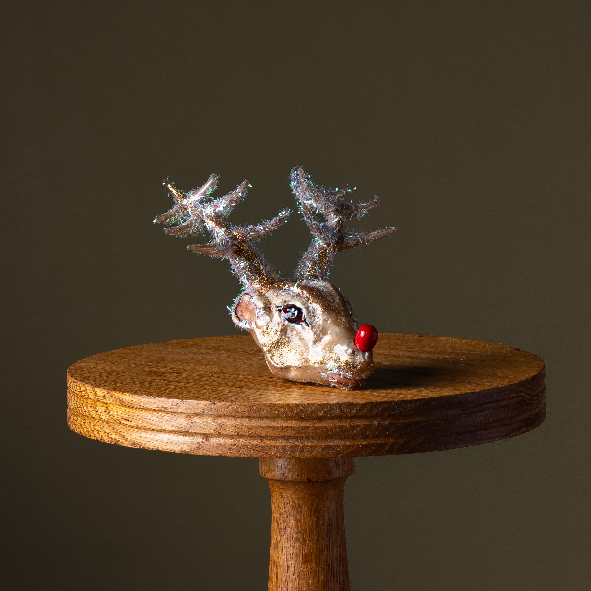 Glitter Antler Reindeer Glass Ornament