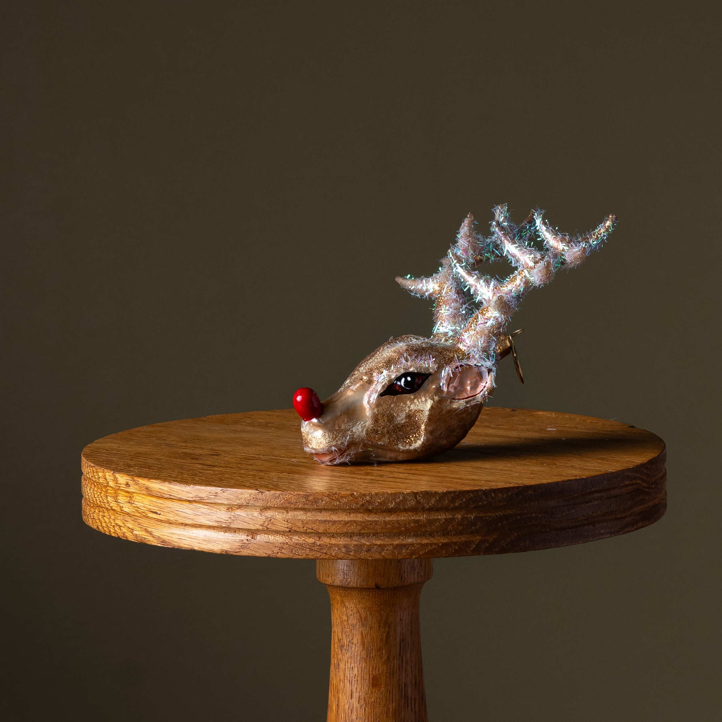 Glitter Antler Reindeer Glass Ornament
