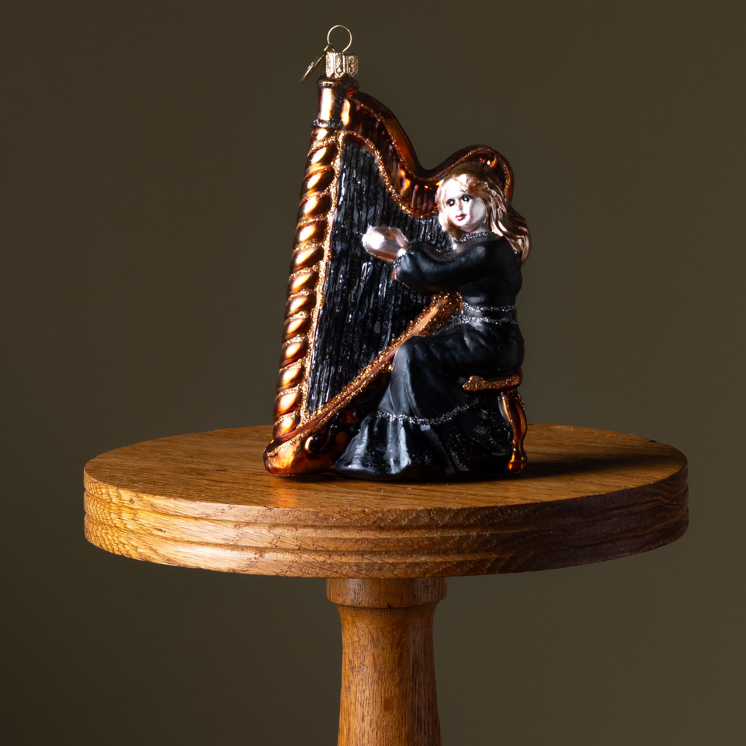 Lady Playing Harp Glass Ornament