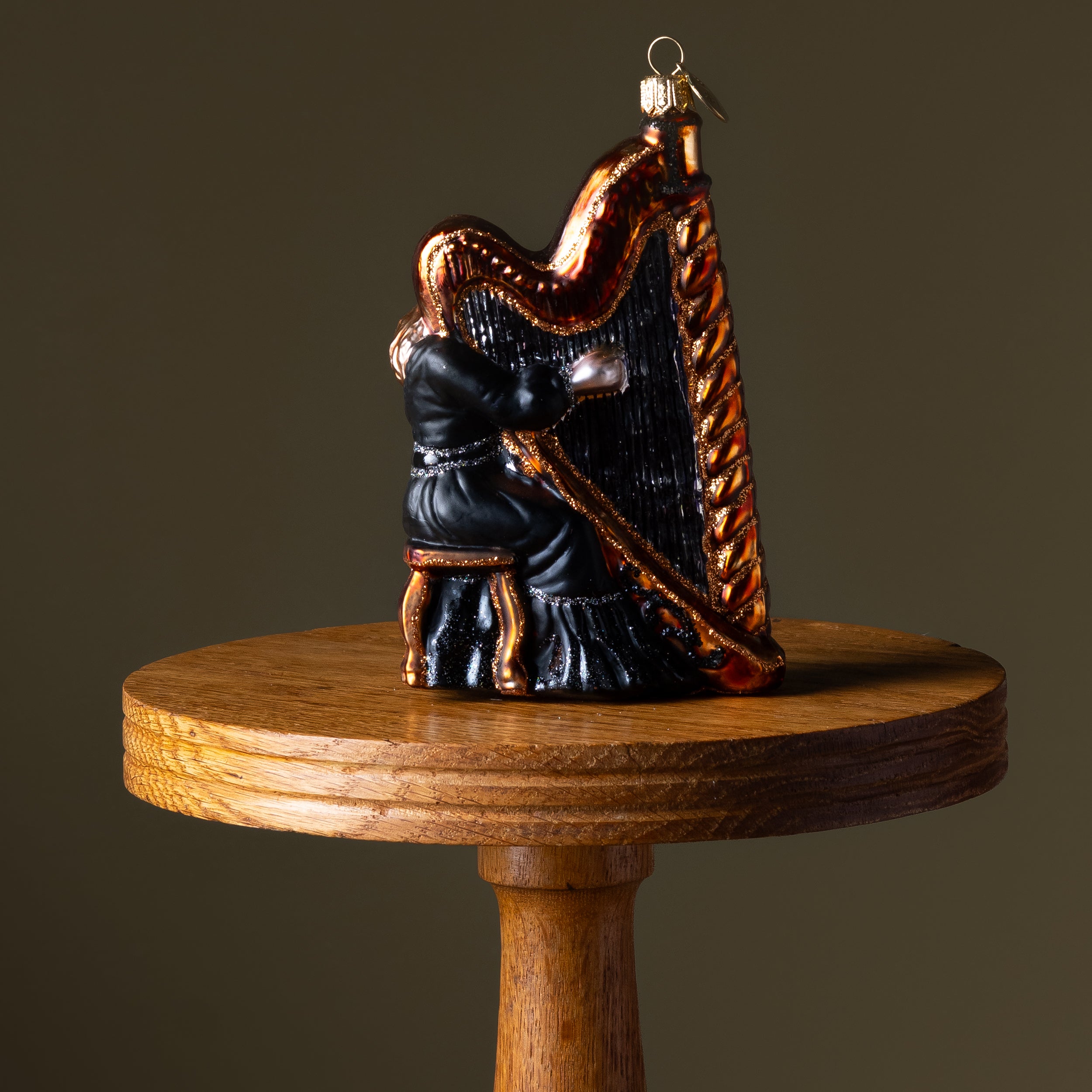 Lady Playing Harp Glass Ornament