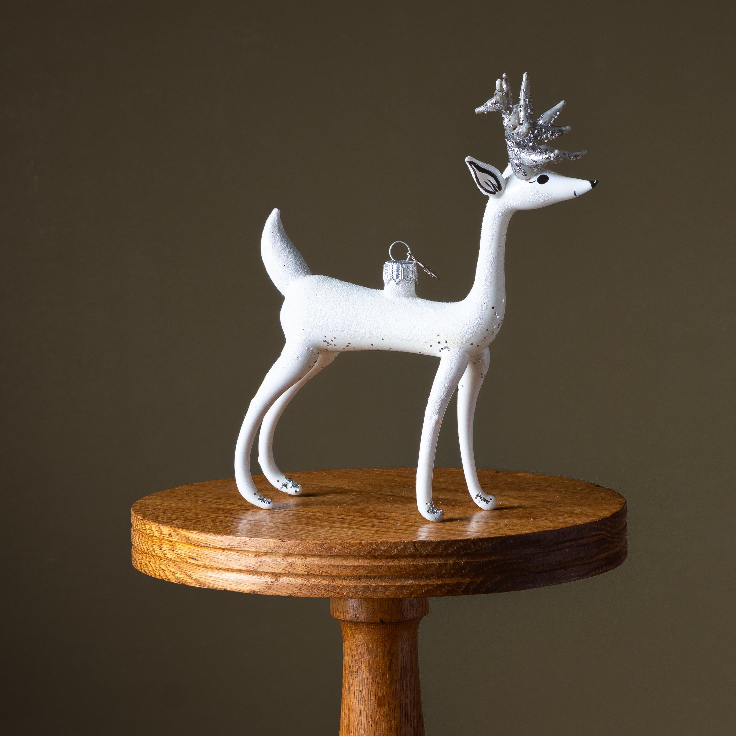 White Reindeer Glass Ornament