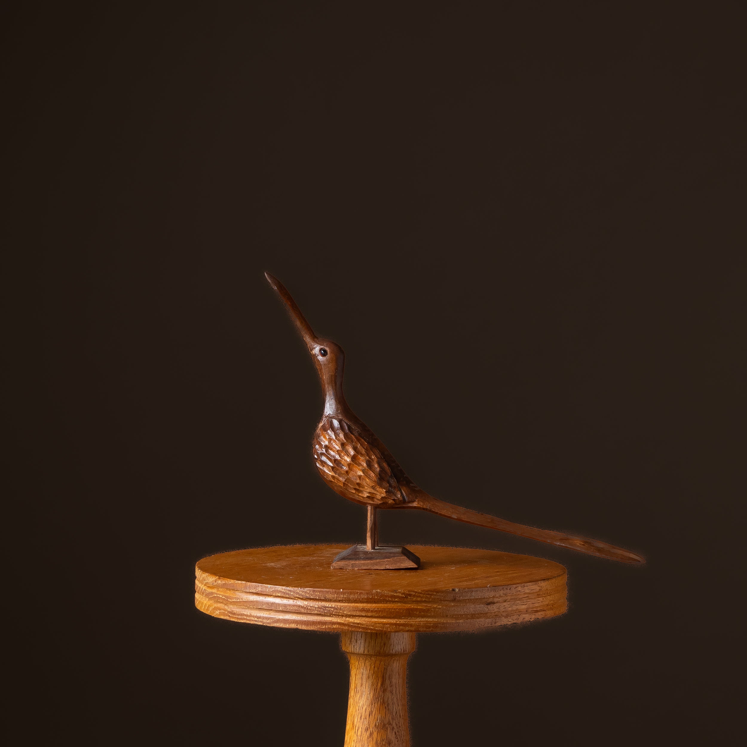 Hand-Carved Lyrical Form Chestnut Bird