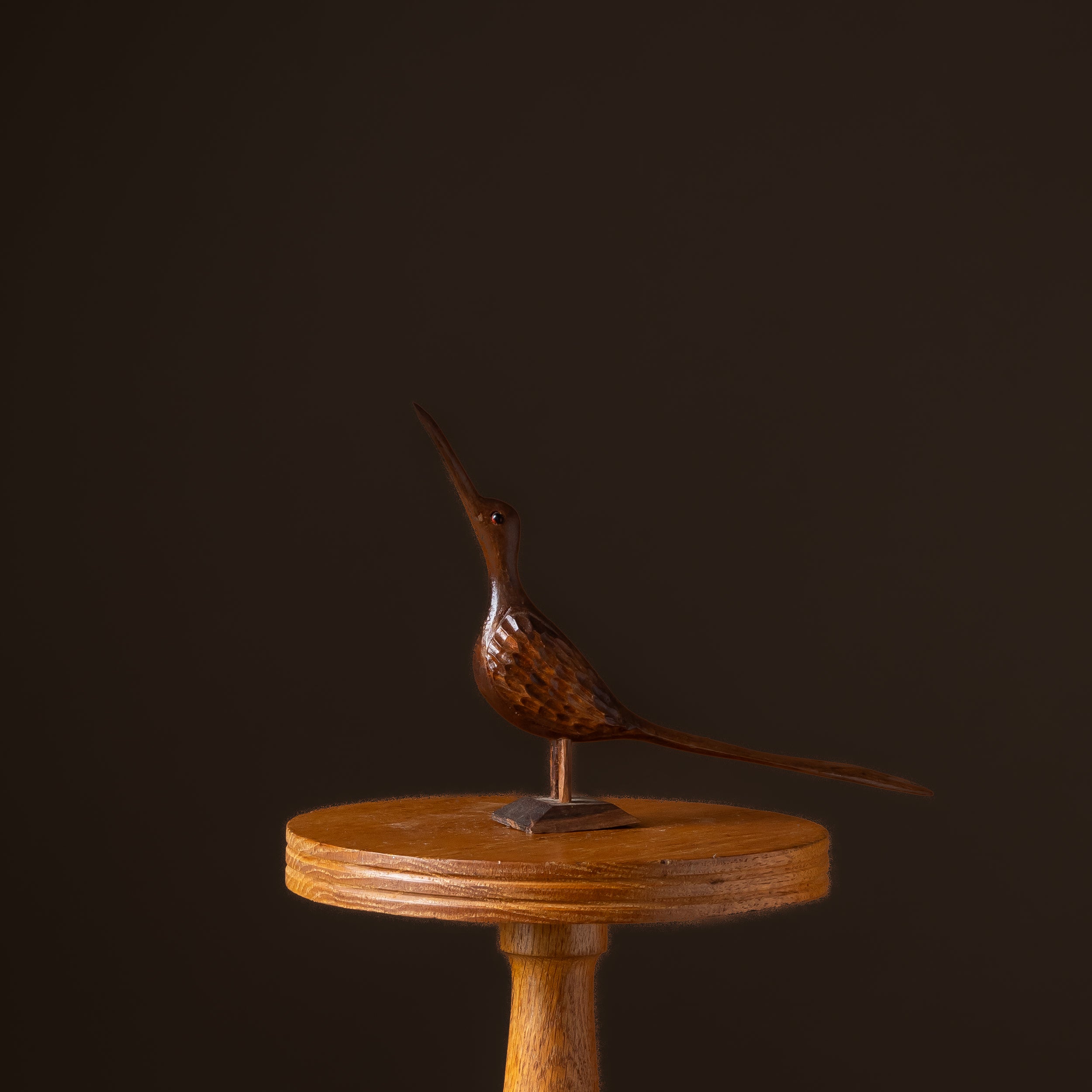 Hand-Carved Lyrical Form Chestnut Bird