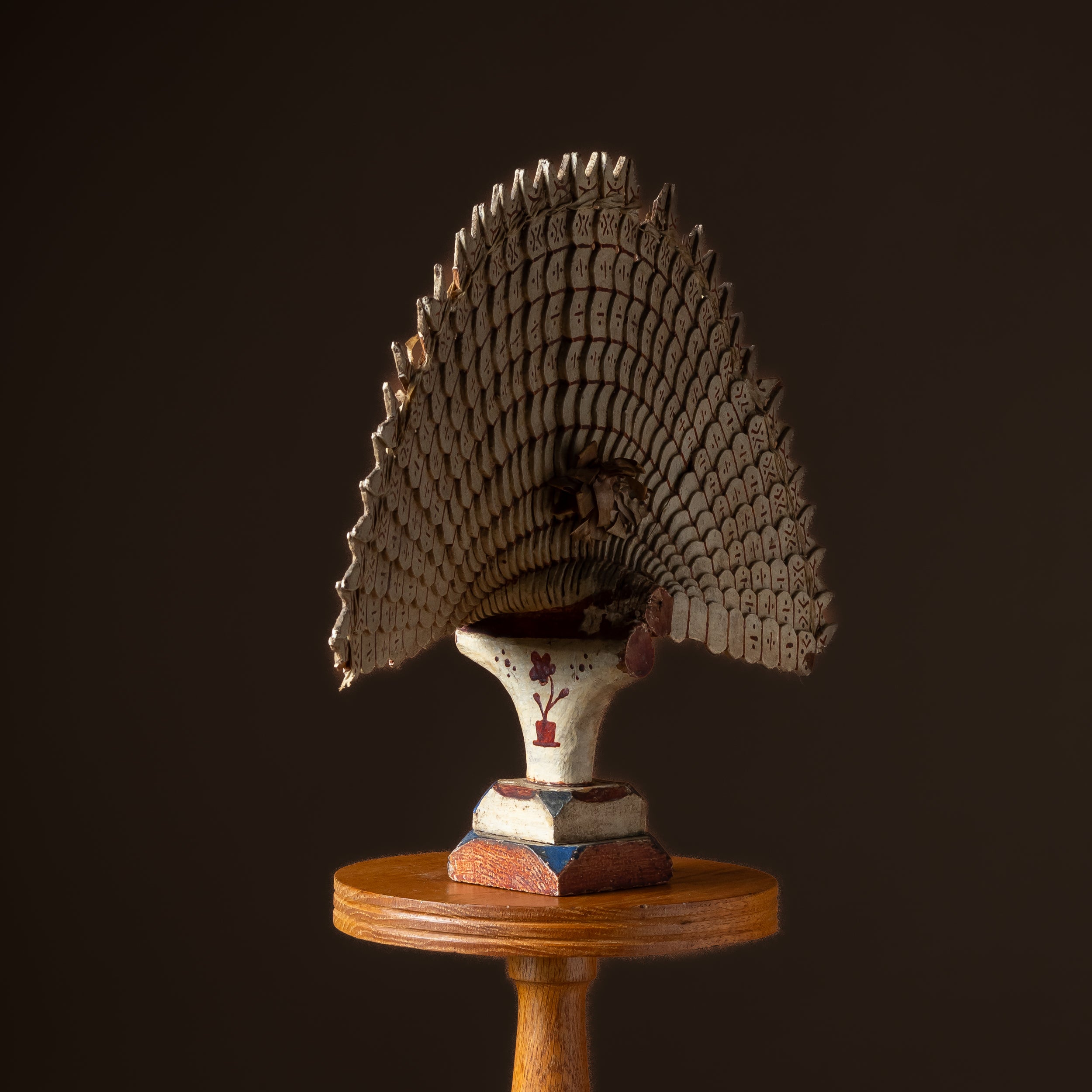 Carved & Painted Feathered Fan