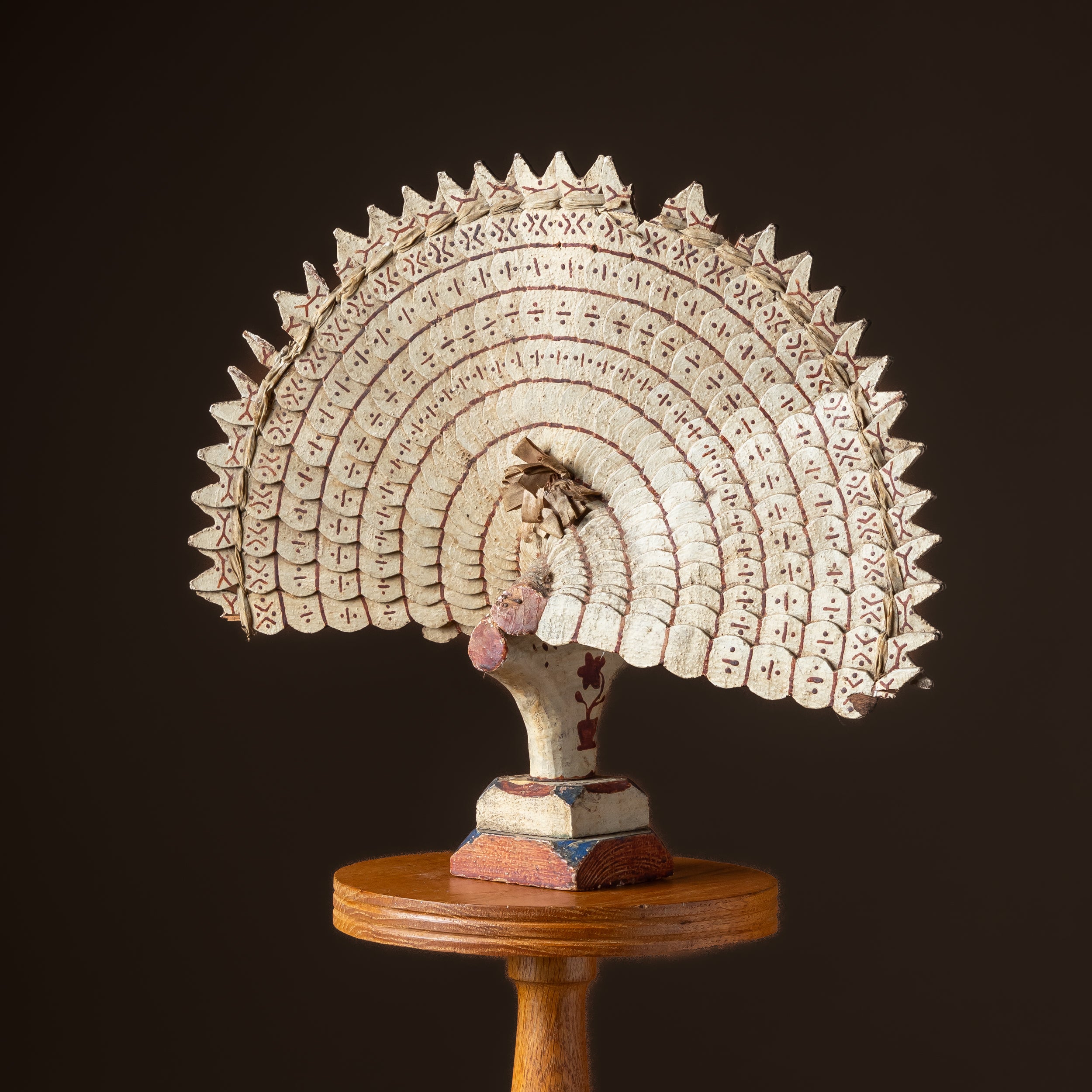 Carved & Painted Feathered Fan