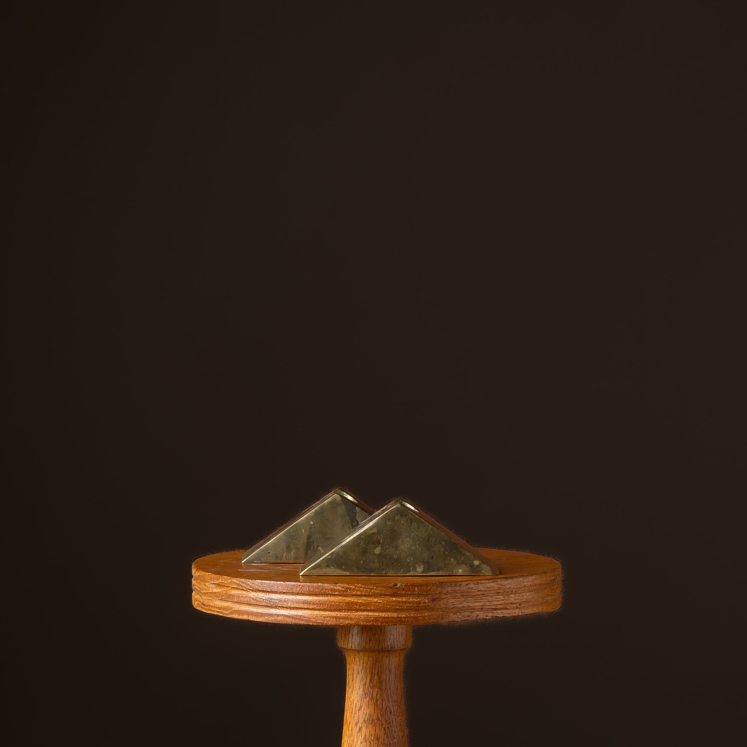 Pair of Mid-Century Brass Pyramid Candleholders