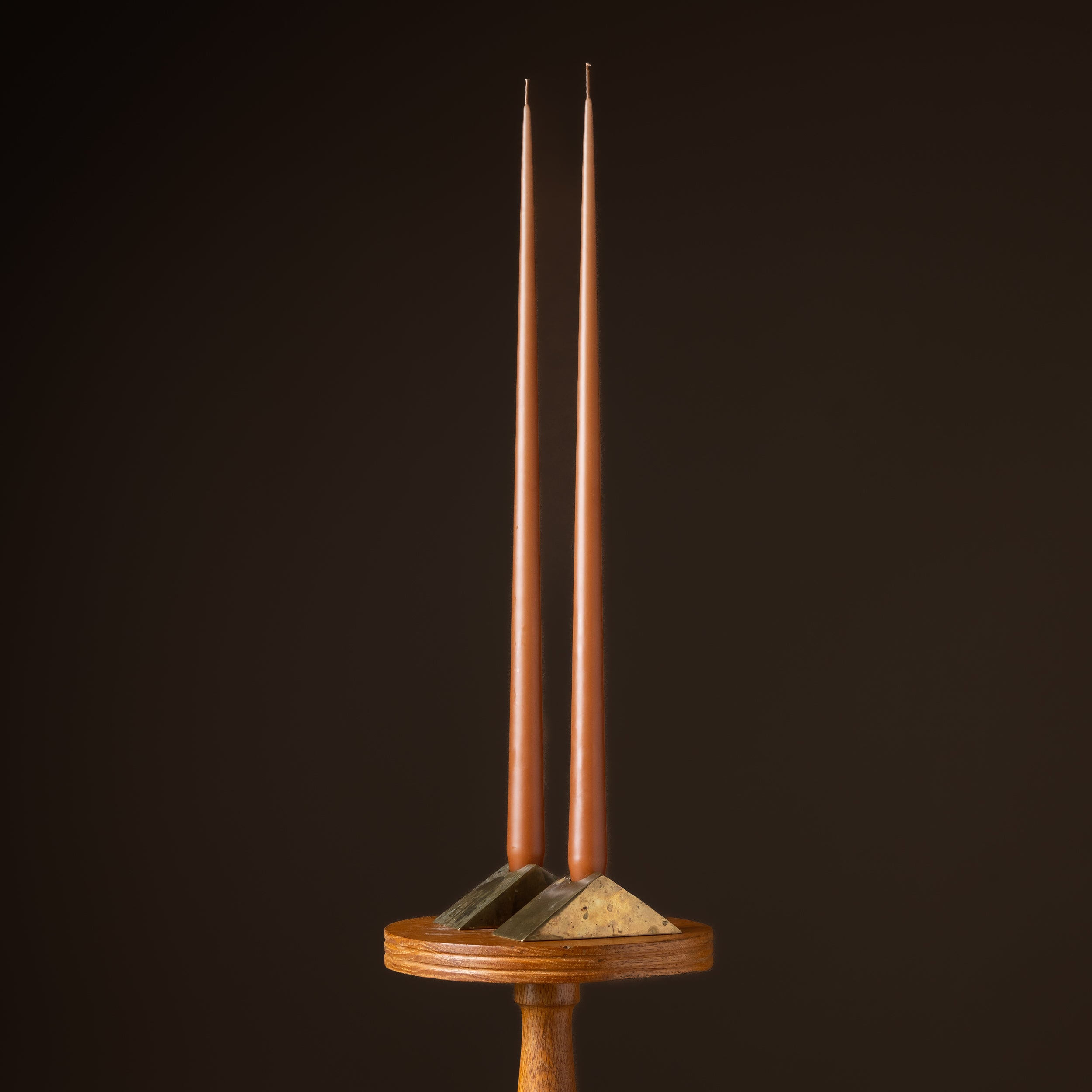 Pair of Mid-Century Brass Pyramid Candleholders