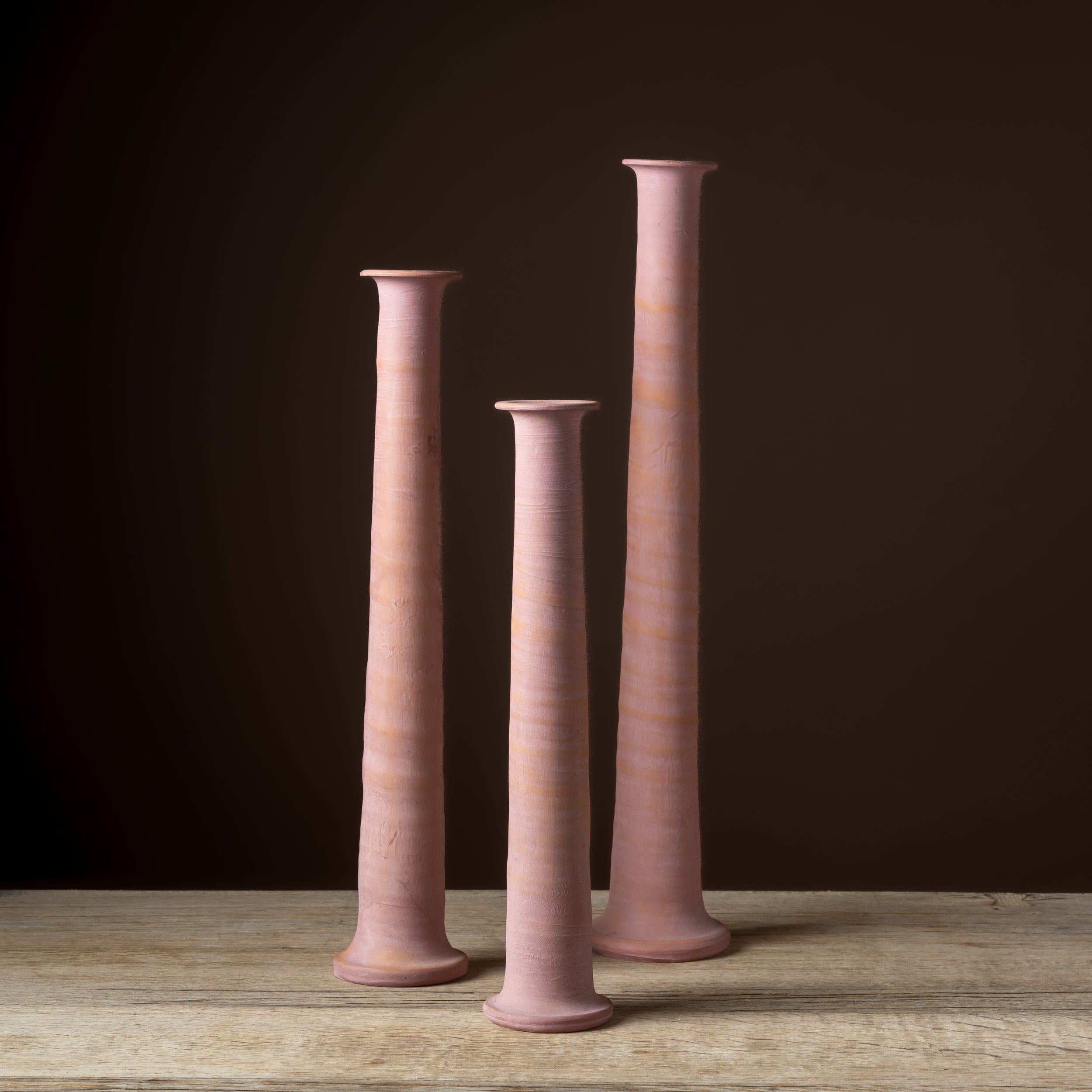 Trio of Tall Flared Italian Terra Cotta Candle Holders