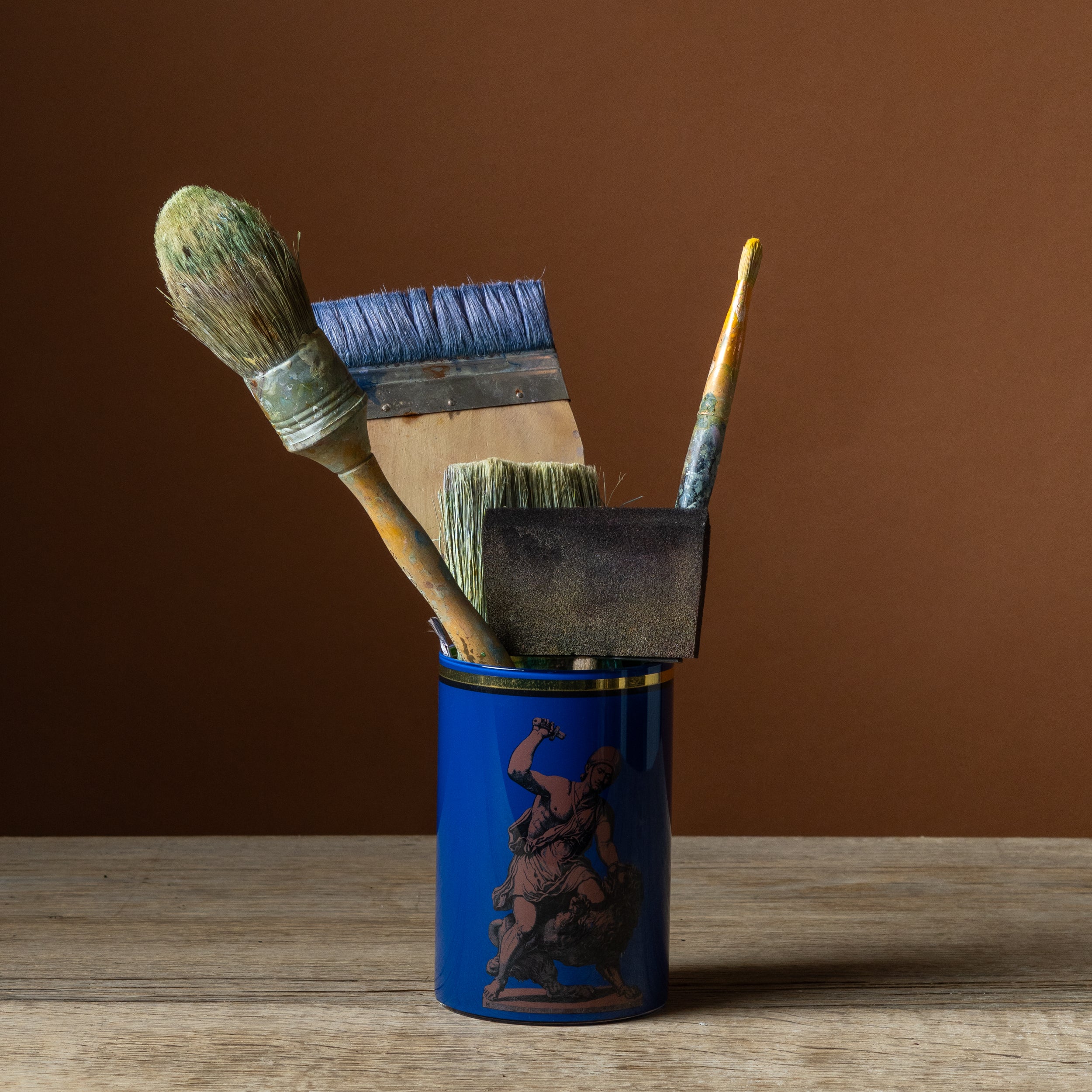 Roman Soldier & Lion Brush Pot No. 1