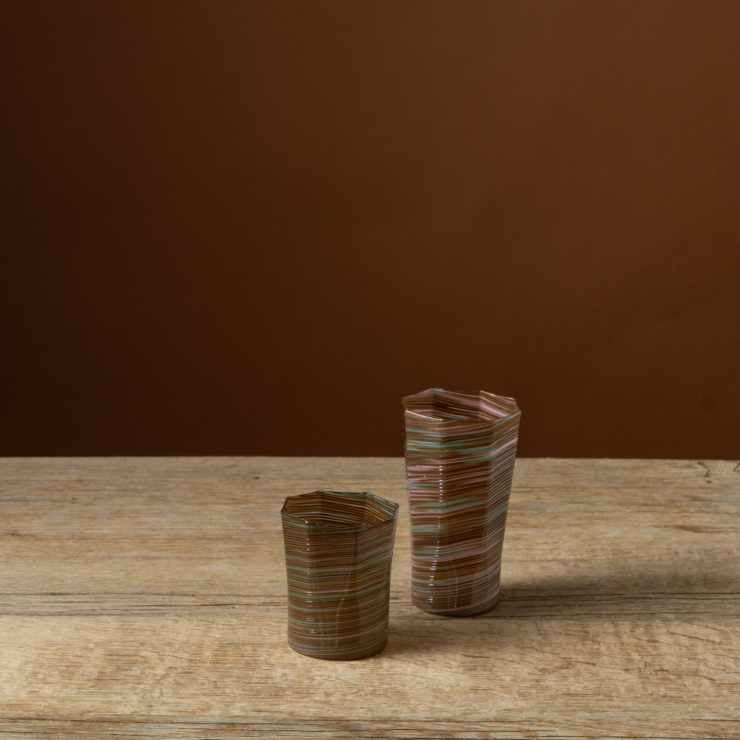 Brown Mix Octagonal Tall Glass