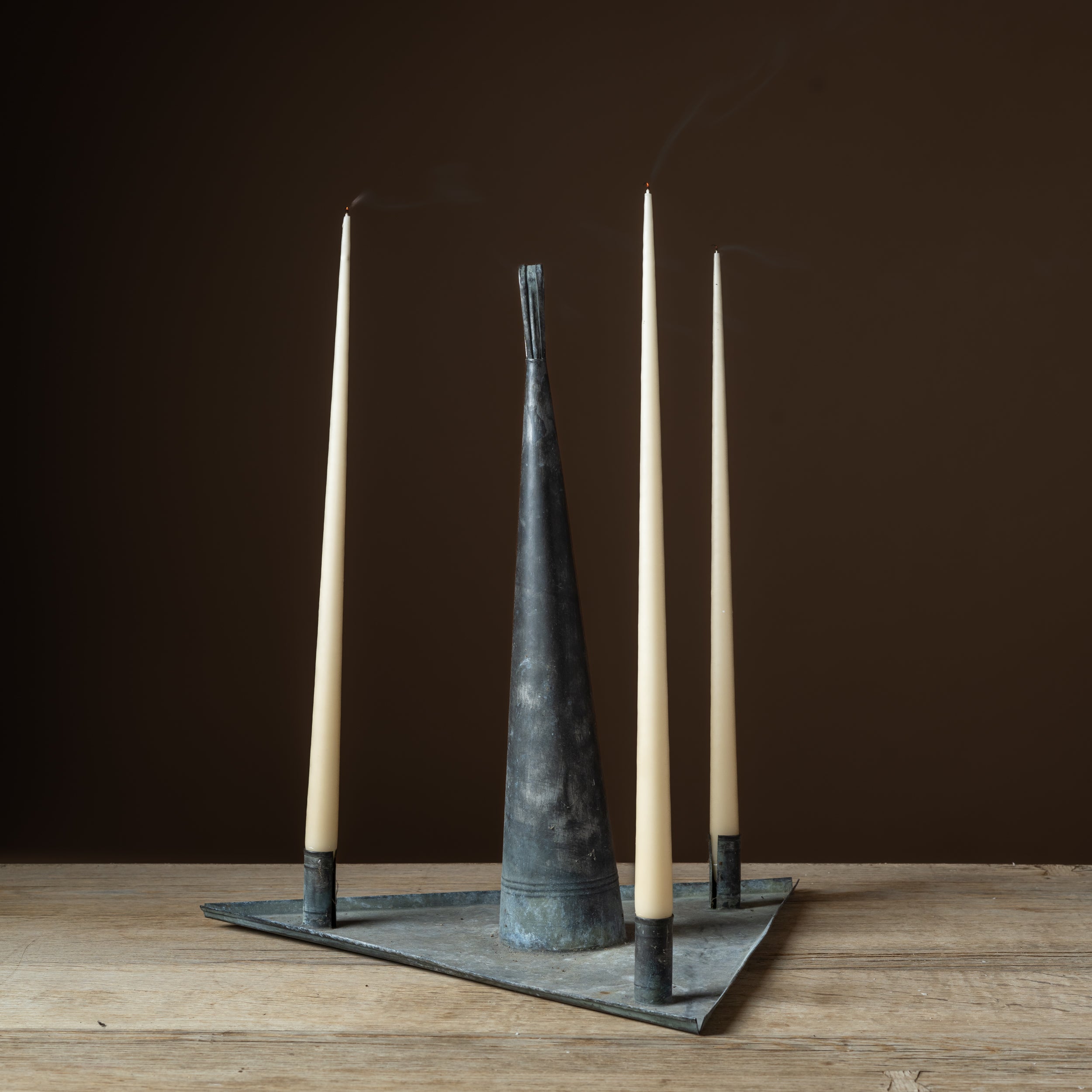 Early Tin Triangular Candelabra