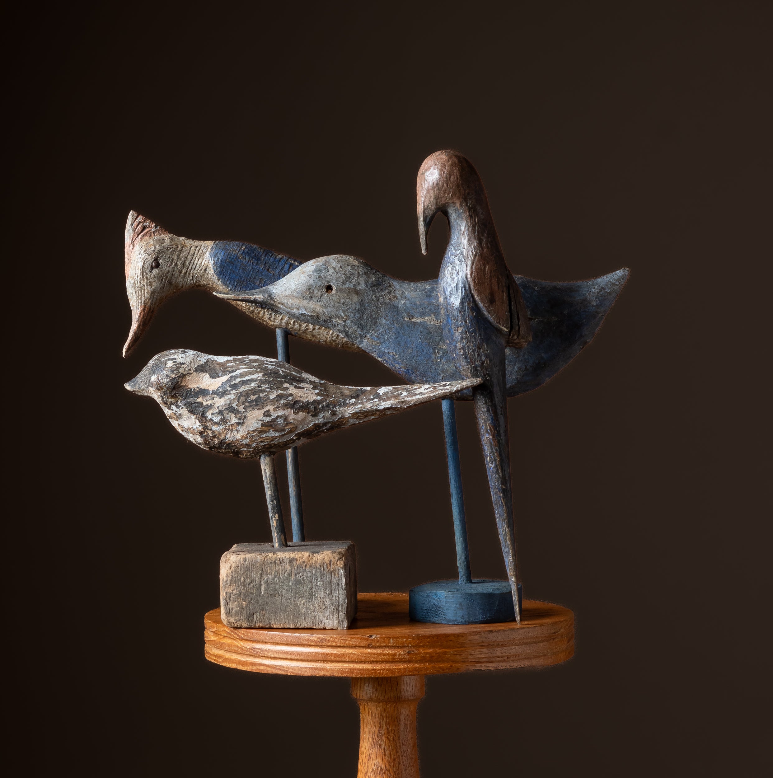 Set of Four Carved & Polychromed Wooden Birds