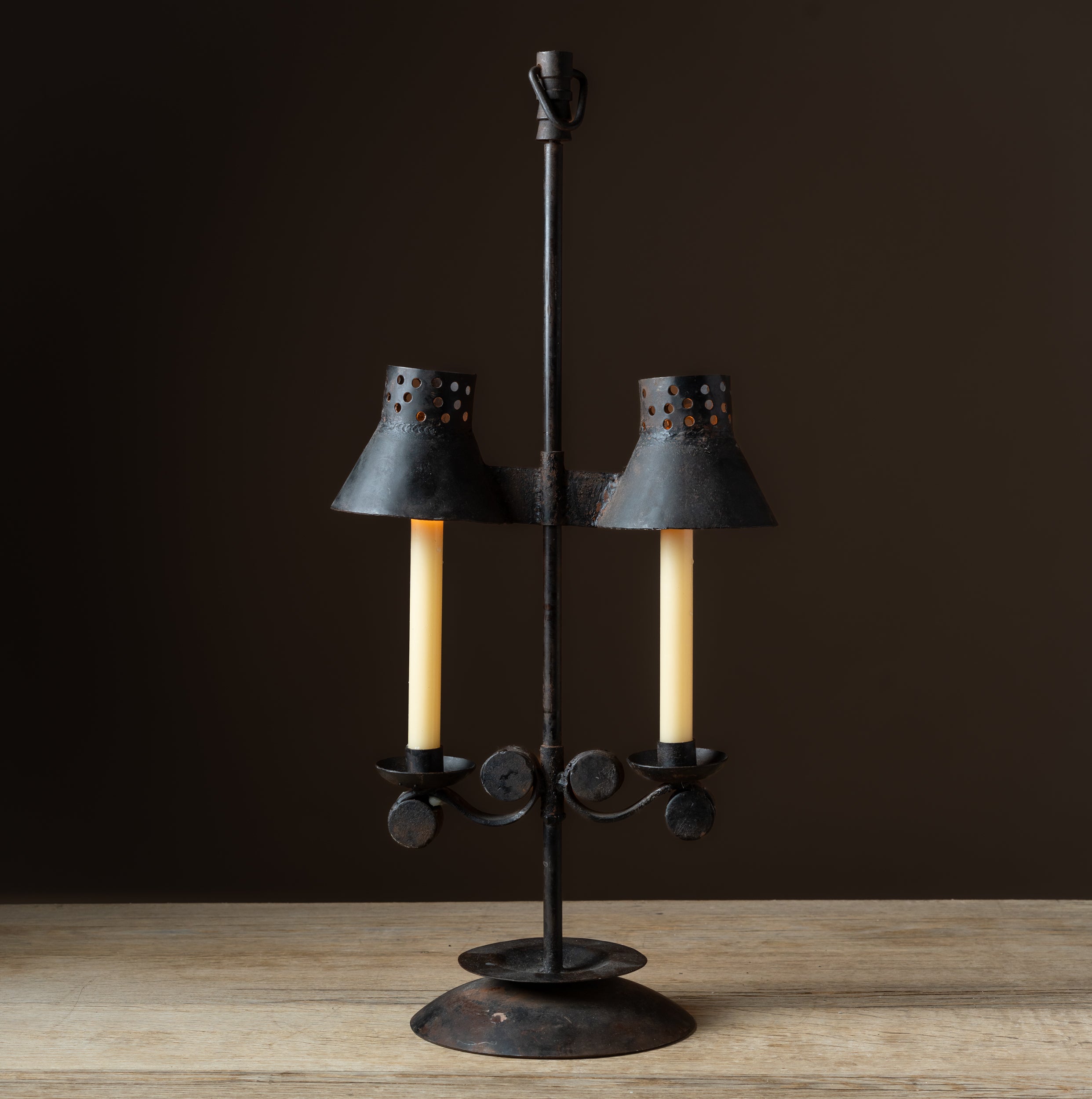 Mexican Cast Iron Perforated Double Candleholder