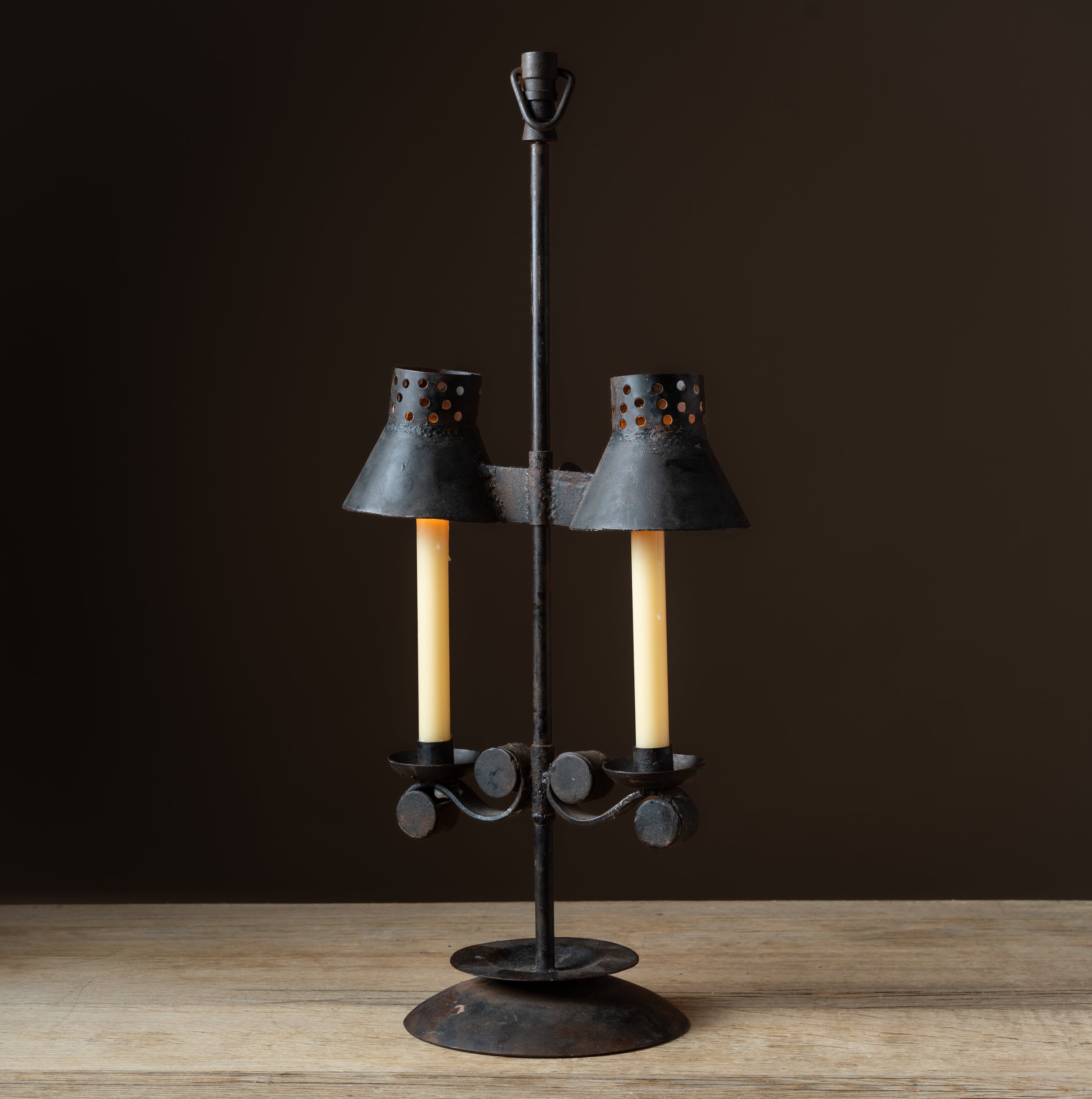 Mexican Cast Iron Perforated Double Candleholder